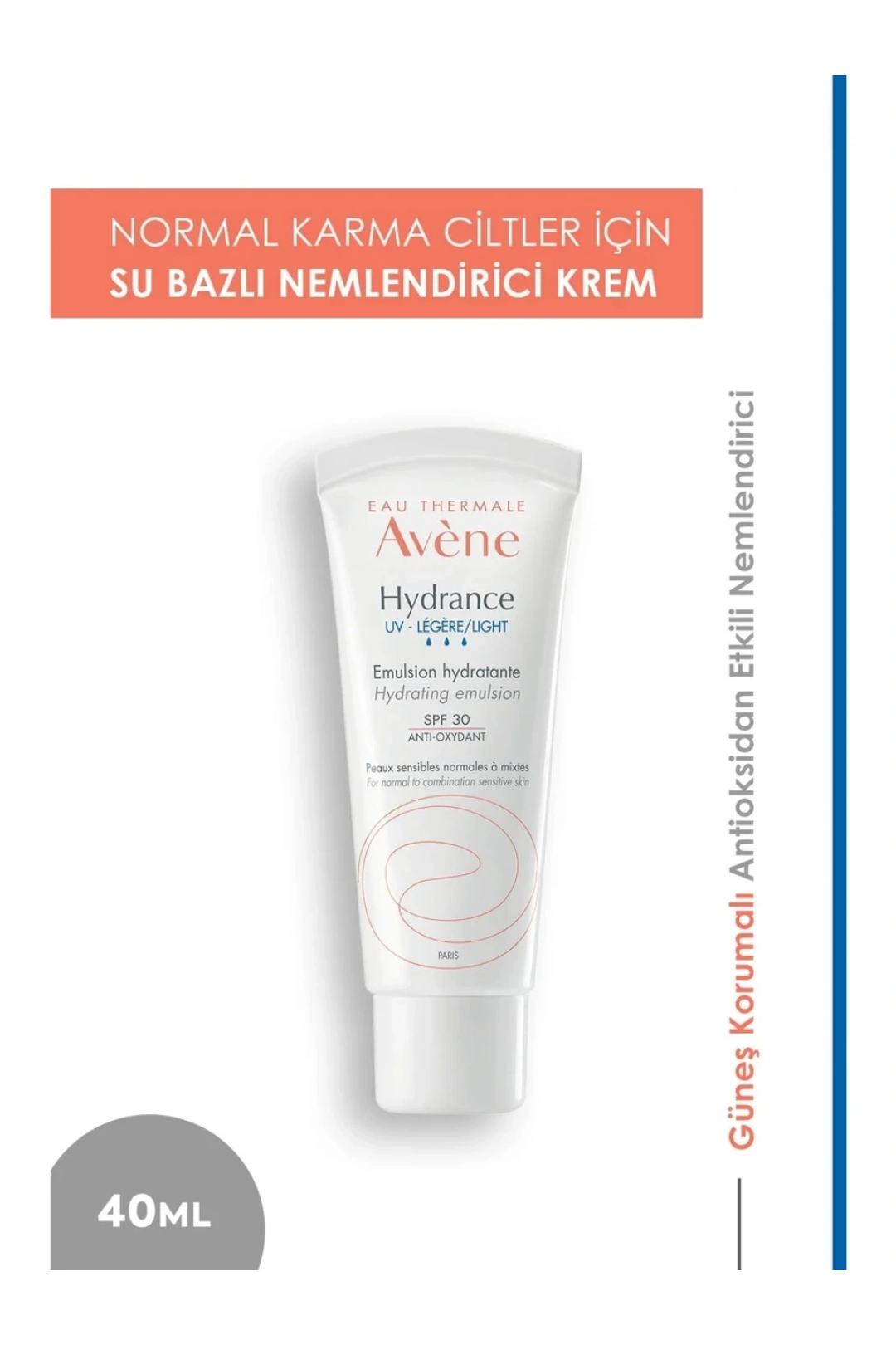 Avene Hydrance Light SPF30+ Hassas ve Karma Ciltler için Güneş Korumalı Nemlendirici Emülsiyon 40 ml