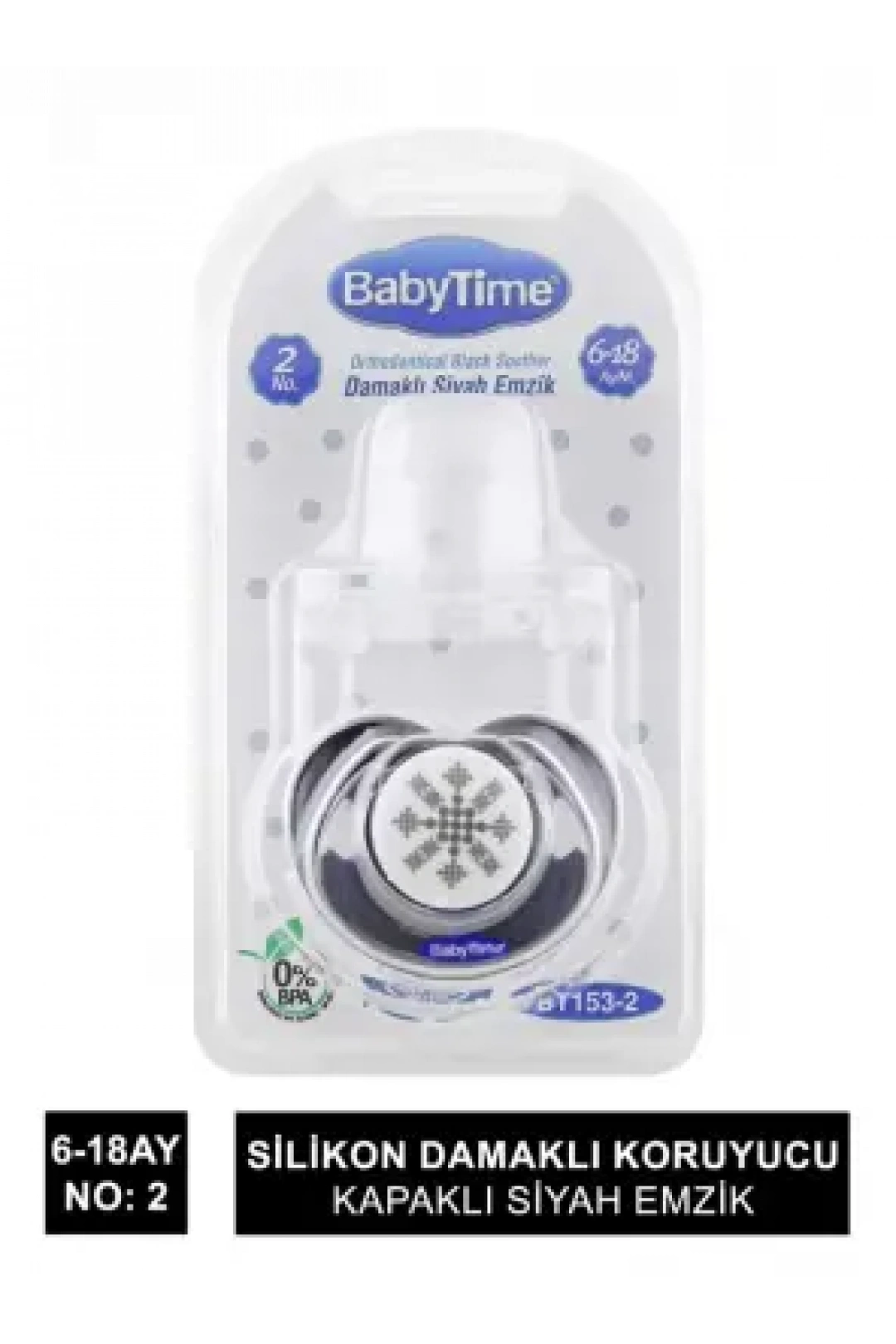 BabyTime Silikon Damaklı Koruyucu Kapaklı Siyah Emzik 6-18 - BT153-2 -
