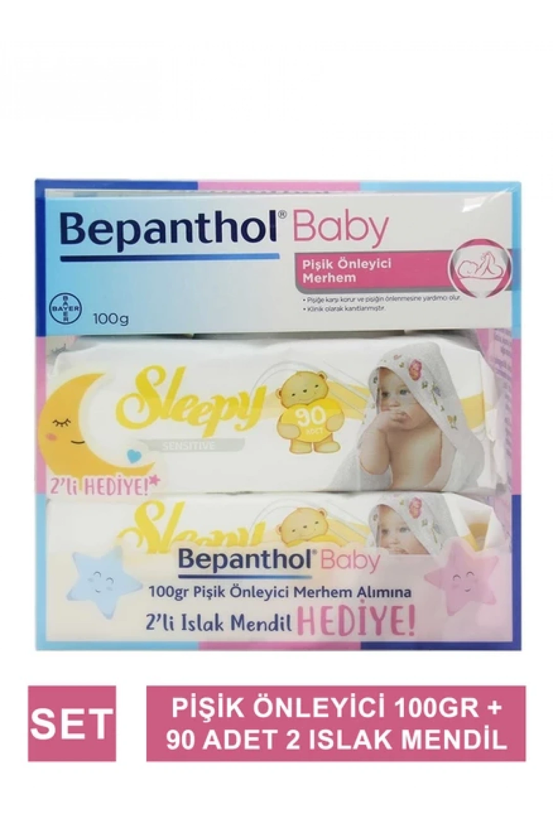 Bepanthol Baby Pişik Önleyici Merhem 100 Gr + 2 Paket Sleepy Sensitive Islak Havlu 90lı Hediye