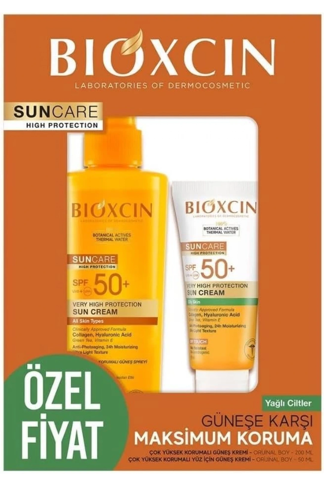 Bioxcin Sun Care Spf 50 Yüz Güneş Kremi 50 ml + Vücut Güneş Spreyi 200 ml - Kuru/Normal Cilt