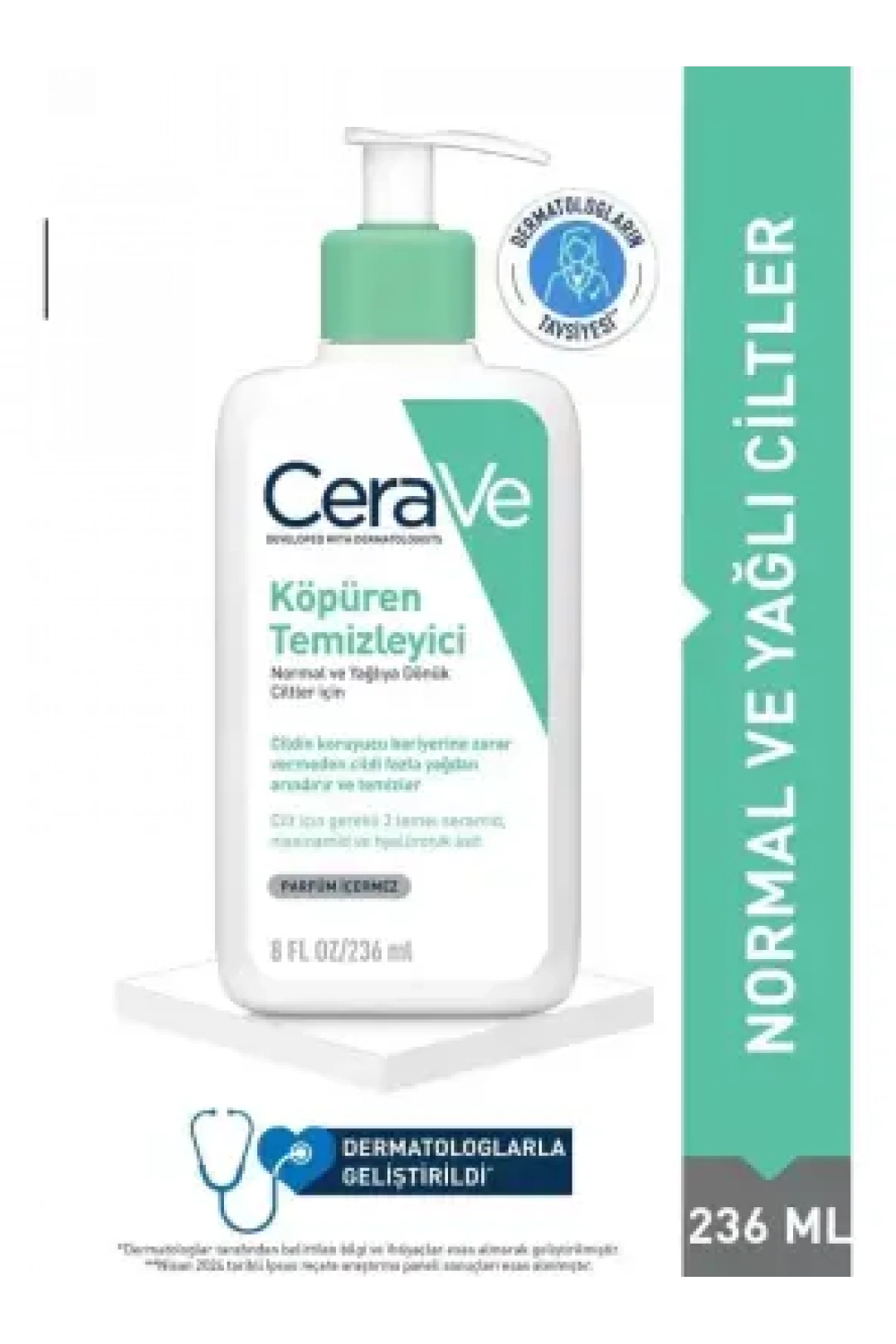 CeraVe Köpüren Temizleyici Seramid İçerikli Normal & Yağlı Ciltler Yüz Vücut 236 ml