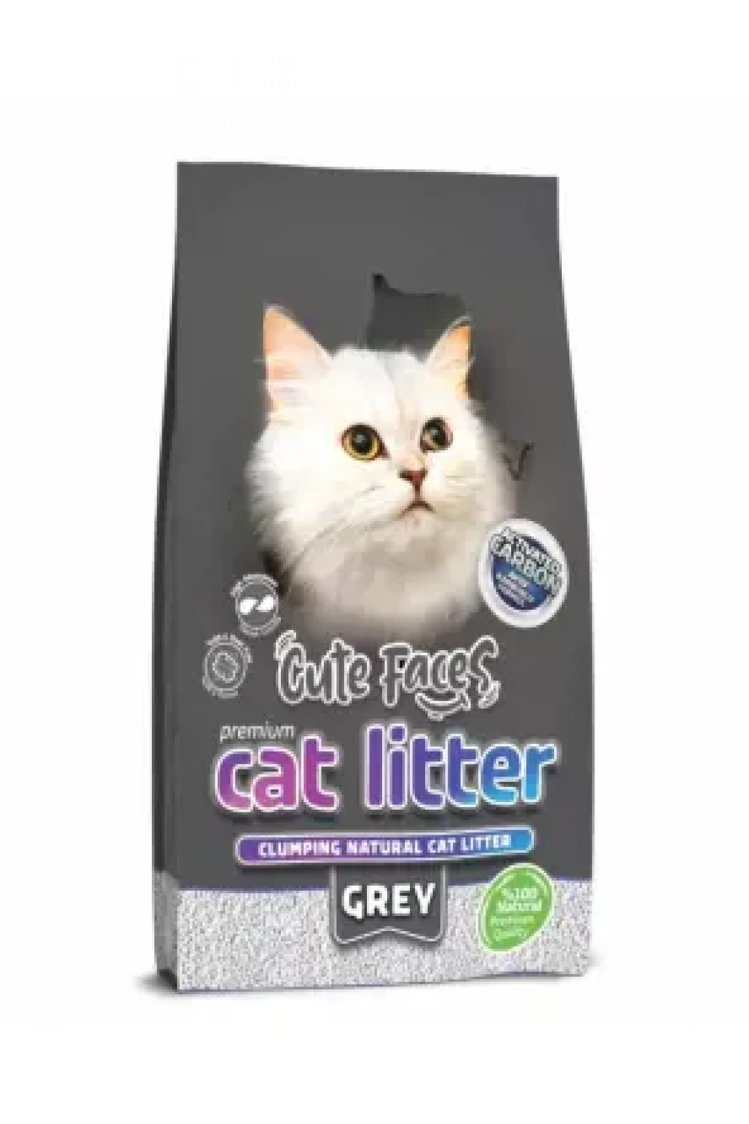 Cute Faces Grey Aktif Karbon Topaklanan İnce Taneli Kedi Kumu 10L.