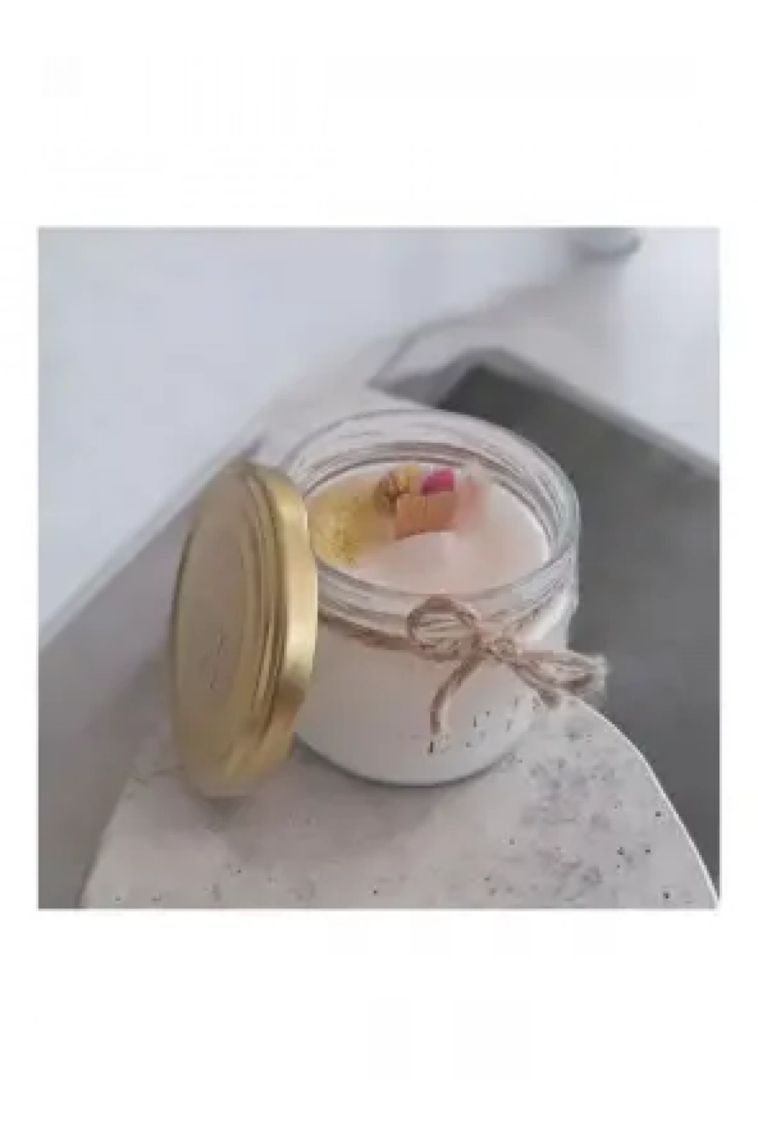 Ebruli Sanat Tasarım %100 Soya Wax Ev Dekorasyonu Cam Kavanoz Çiçek Süslemeli Beyaz Mum