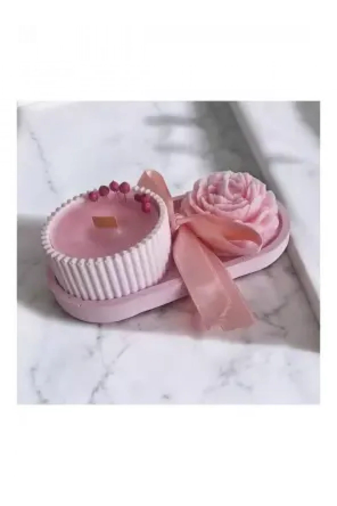 Ebruli Sanat Tasarım 3’lü Set Pembe Beton Döküm ve Soya Wax Mum Seti