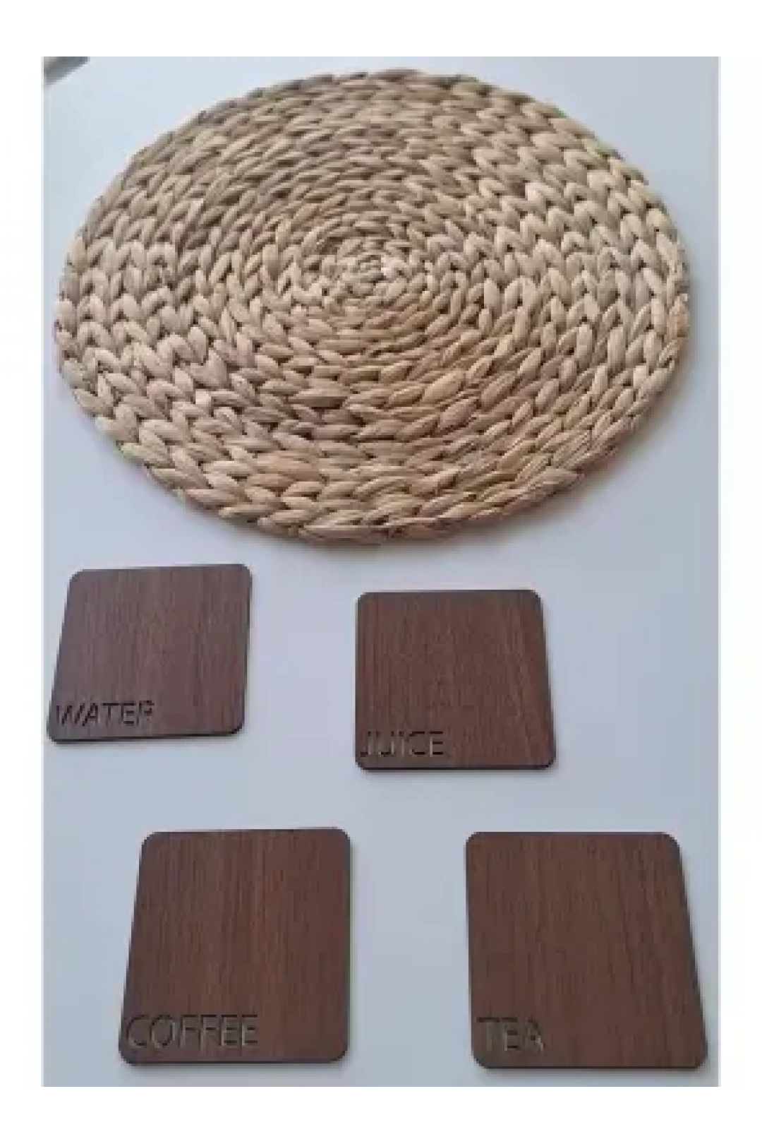 Ebruli Sanat Tasarım 4’lü Ahşap Tasarım Kahve, Su, Çay, Meyve Suyu Bardak Altlığı