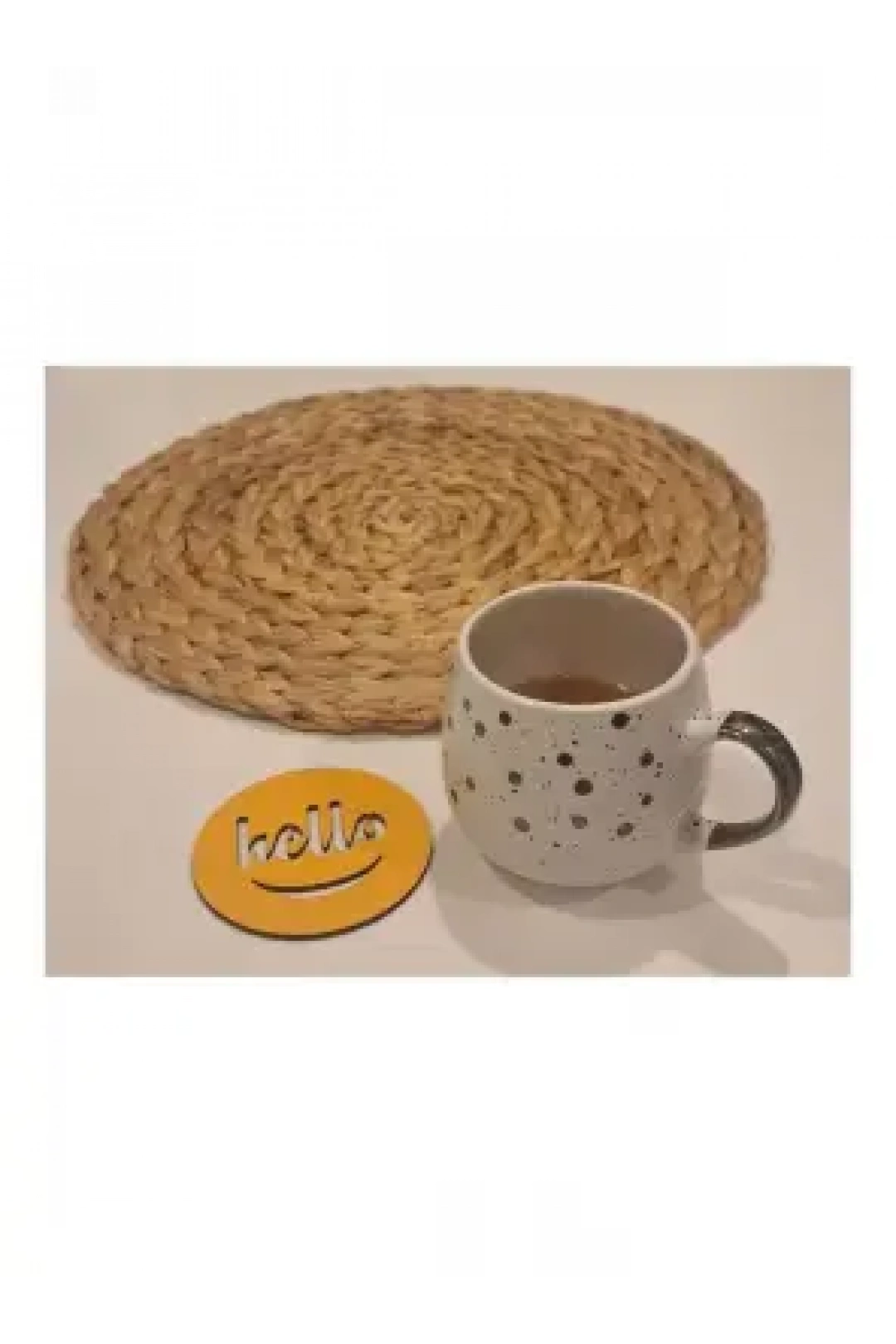 Ebruli Sanat Tasarım 6’lı Sarı Ahşap Bardak Altlığı Hello