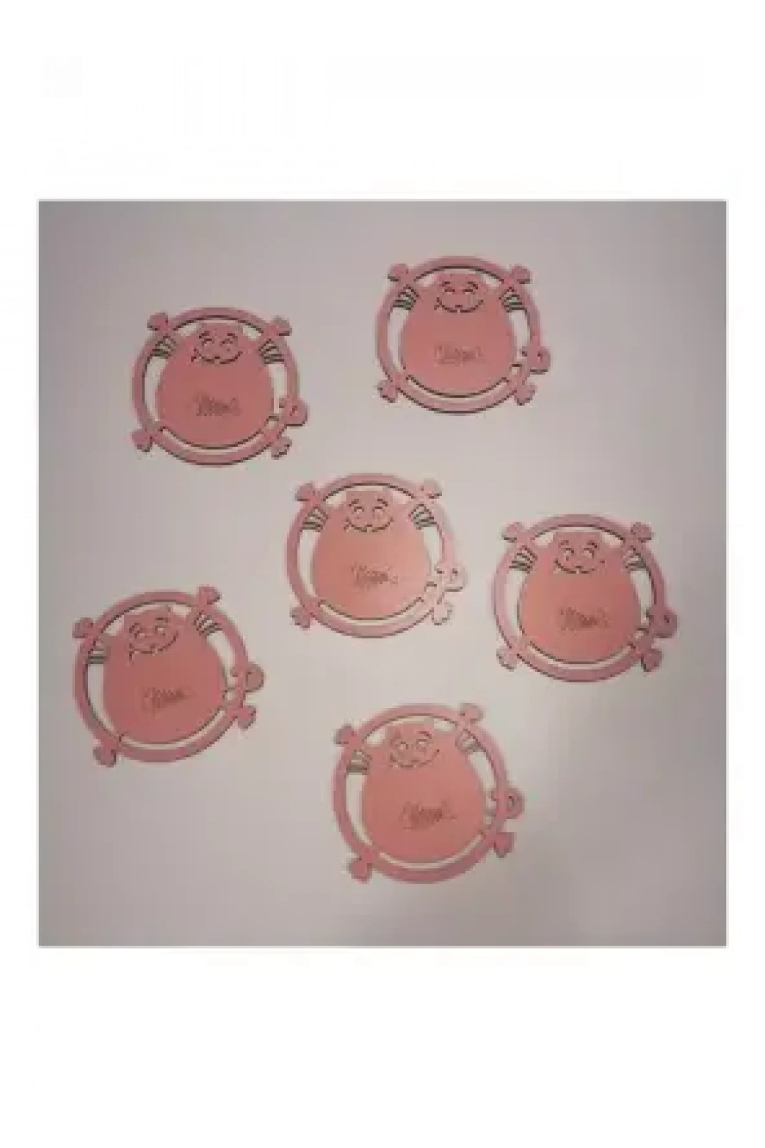 Ebruli Sanat Tasarım 6’lı Set Pembe Ahşap Bardak Altlığı Kedili