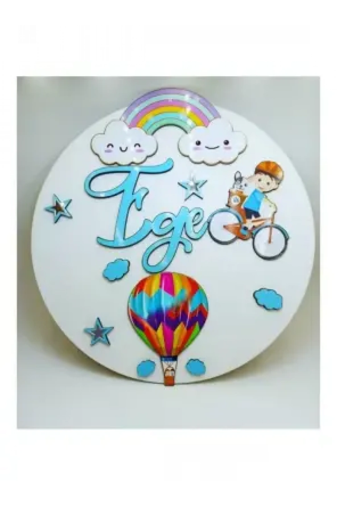 Ebruli Sanat Tasarım Çocuk Konsept İsimli Renkli Şekilli Kapı Süsü