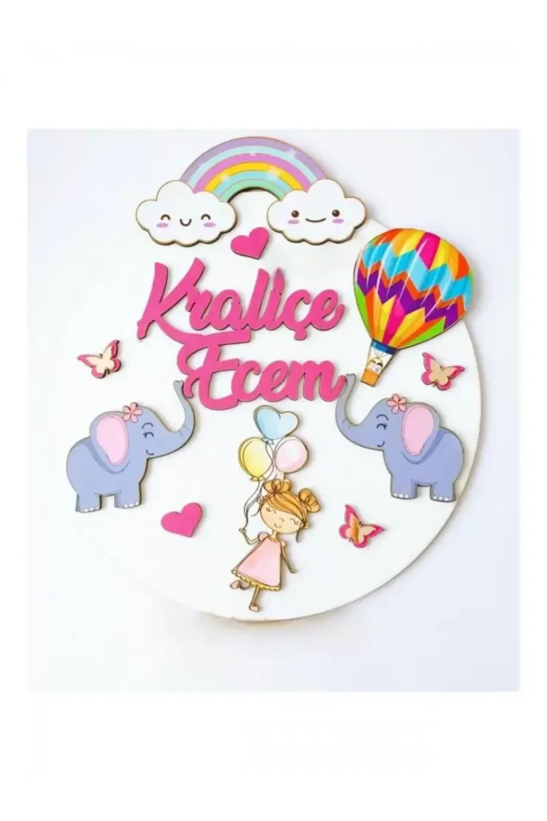 Ebruli Sanat Tasarım Çocuk Konsept İsimli Renkli Şekilli Kapı Süsü