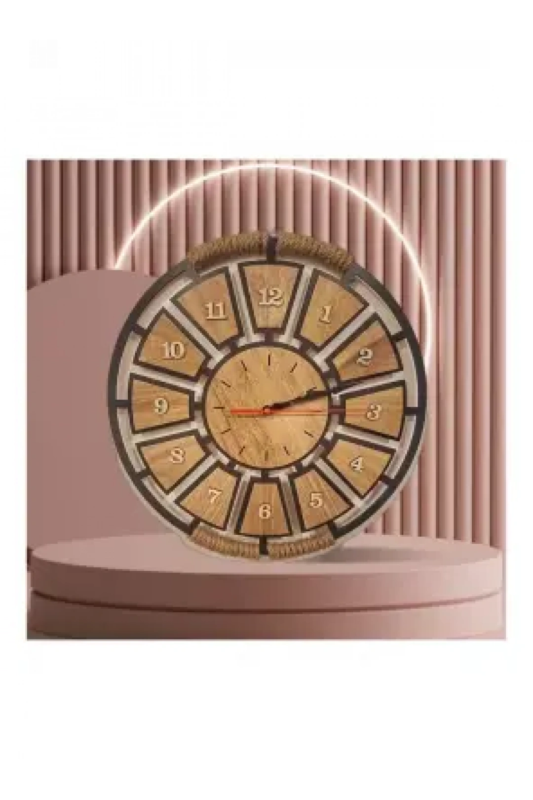 Ebruli Sanat Tasarım Dekoratif Hasır Detaylı Duvar Saati