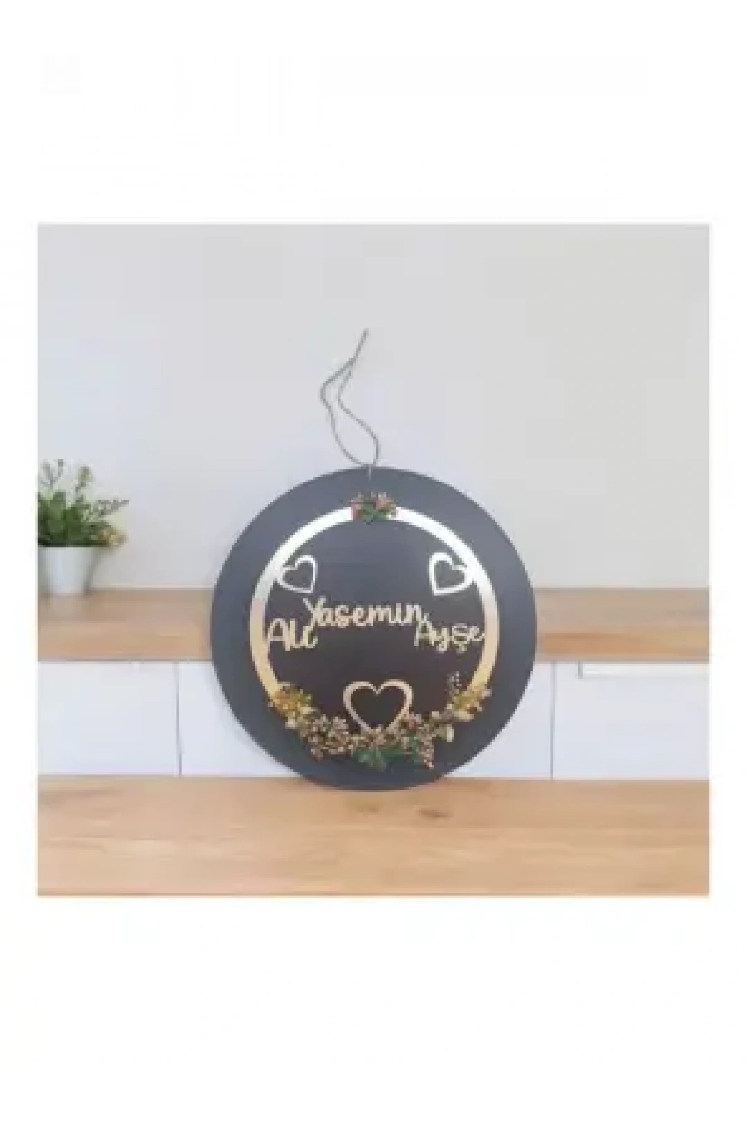 Ebruli Sanat Tasarım İsminize Özel Pleksi Yazılı Pampas Çiçek Süslemeli Kapı Süsü