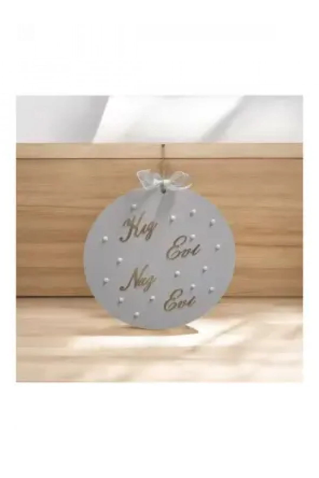 Ebruli Sanat Tasarım Kız Evi Naz Evi Beyaz İncili Pleksi Yazılı Beyaz Kurdeleli Ahşap Kapı Süsü