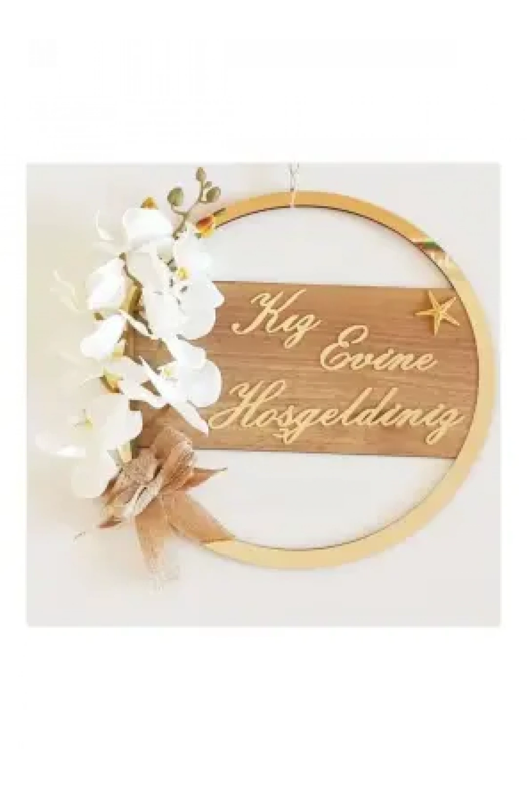 Ebruli Sanat Tasarım Kız Evine Hoşgeldiniz Kapı Süsü Ahşap Ve Pleksi Yazılı Orkide Süsleme