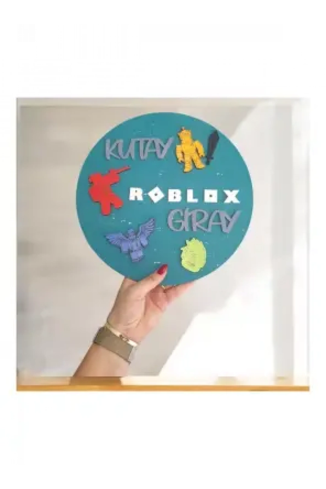 Ebruli Sanat Tasarım Roblox Temalı Özel Tasarım Ahşap El Boyaması Çocuk Odası Kapı Süsü