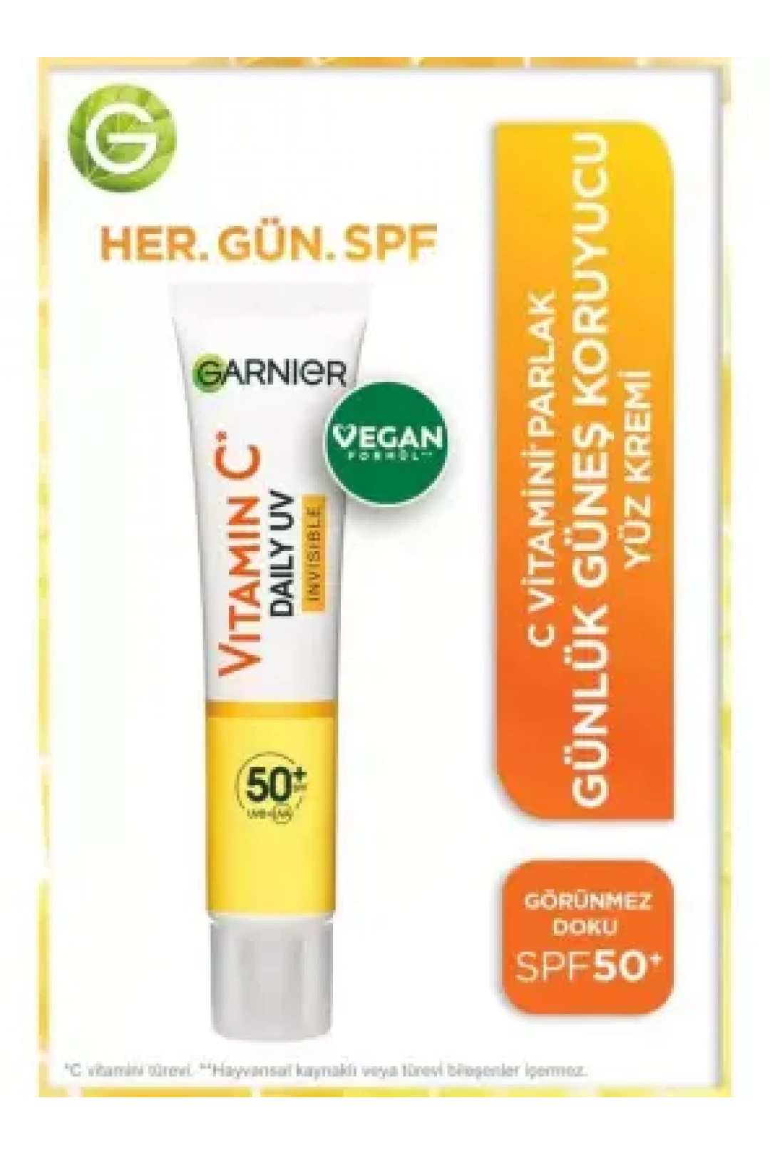 Garnier C Vitamini Parlak Günlük Güneş Koruyucu Fluid Yüz Kremi - Görünmez Doku - Spf50+ 40 ml
