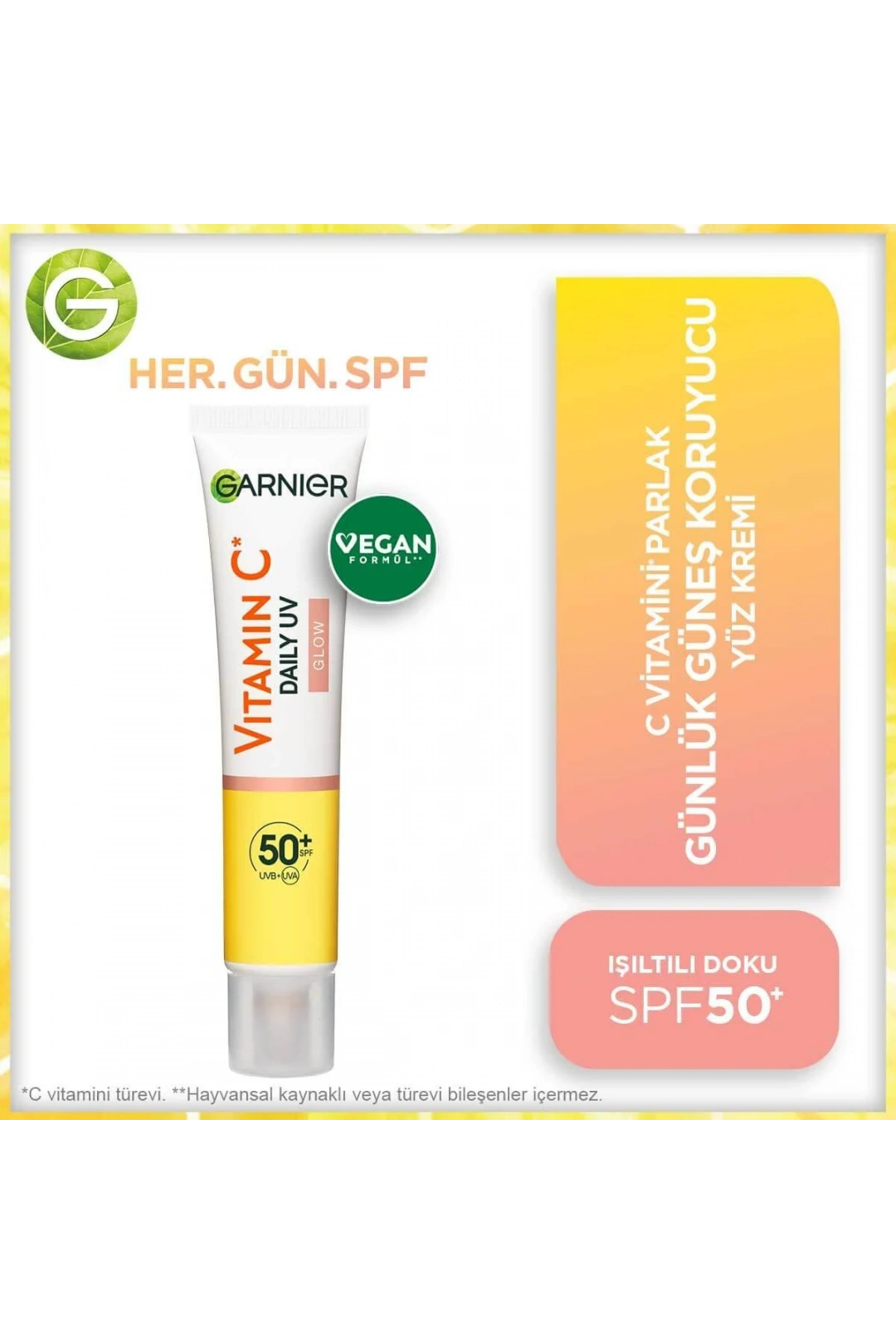 Garnier C Vitamini Parlak Günlük Güneş Koruyucu Fluid Yüz Kremi - Işıltılı Doku - Spf50+ 40 ml