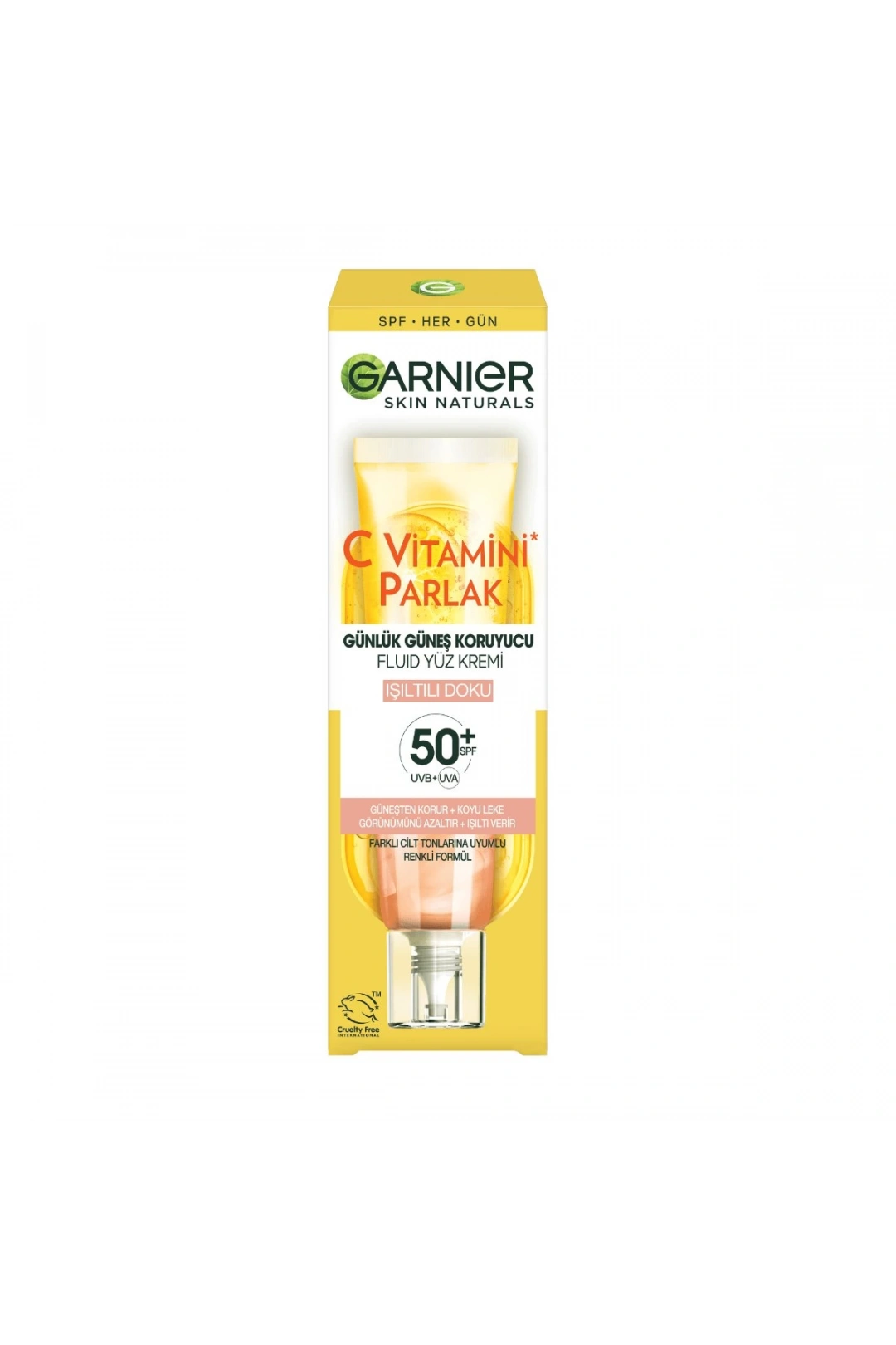 Garnier C Vitamini Parlak Günlük Güneş Koruyucu Fluid Yüz Kremi - Işıltılı Doku - Spf50+ 40 ml
