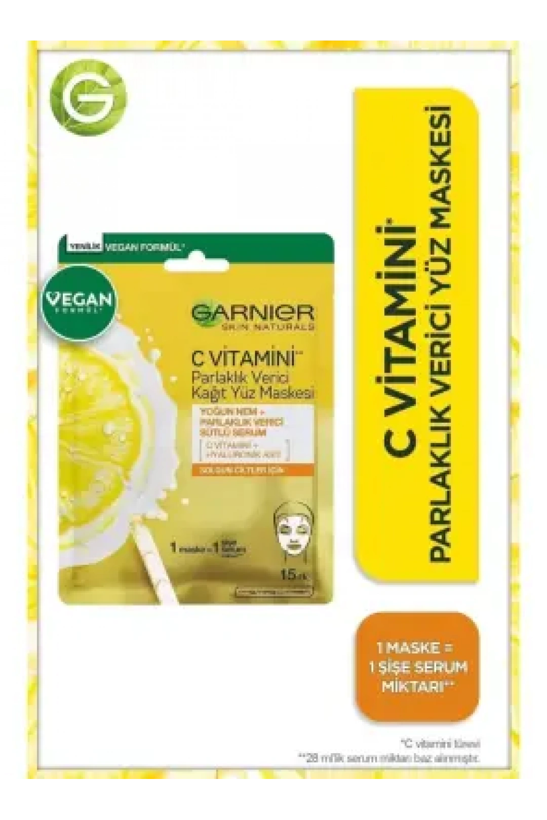 Garnier C Vitamini Parlaklık Verici Kağıt Yüz Maskesi 28 gr