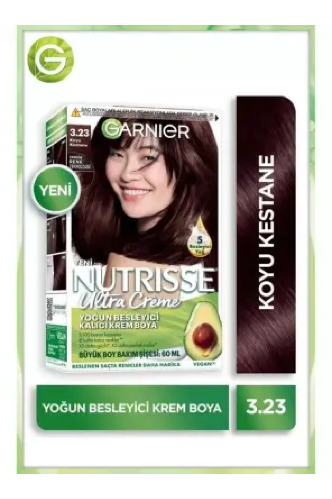 Garnier Nutrisse Yoğun Besleyici Kalıcı Krem Saç Boyası 3.23 Koyu Kestane