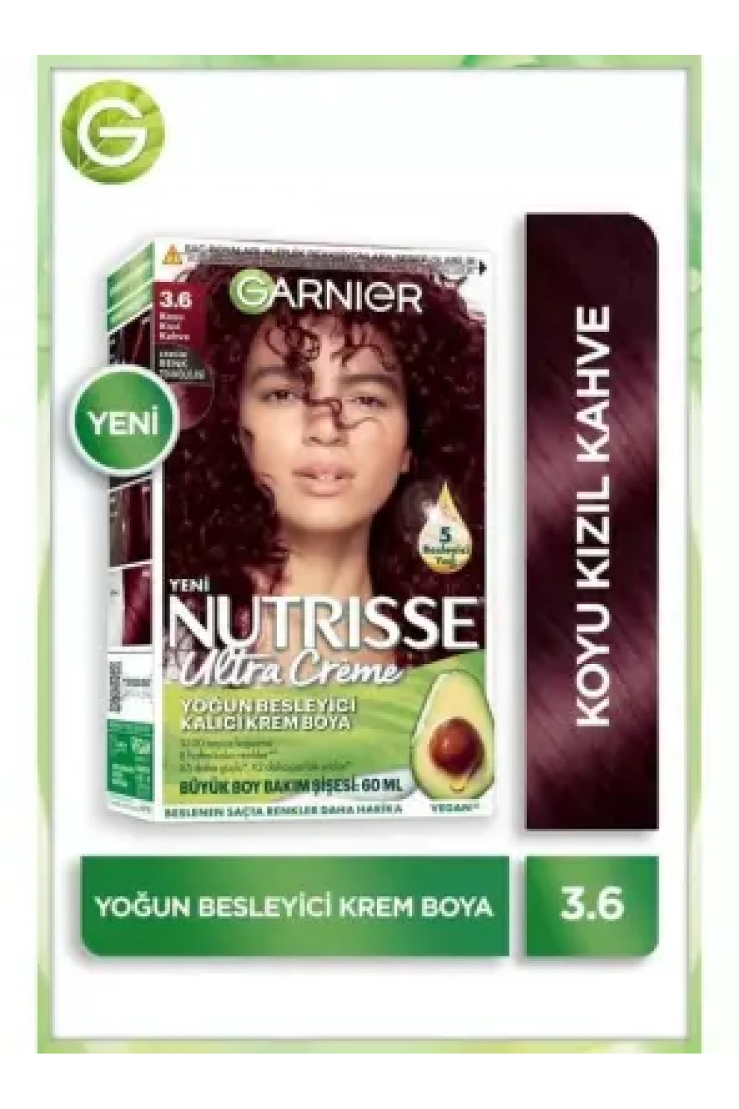 Garnier Nutrisse Yoğun Besleyici Kalıcı Krem Saç Boyası 3.6 Koyu Kızıl Kahve