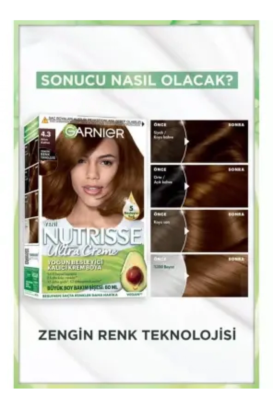 Garnier Nutrisse Yoğun Besleyici Kalıcı Krem Saç Boyası 4.3 Altın Kahve