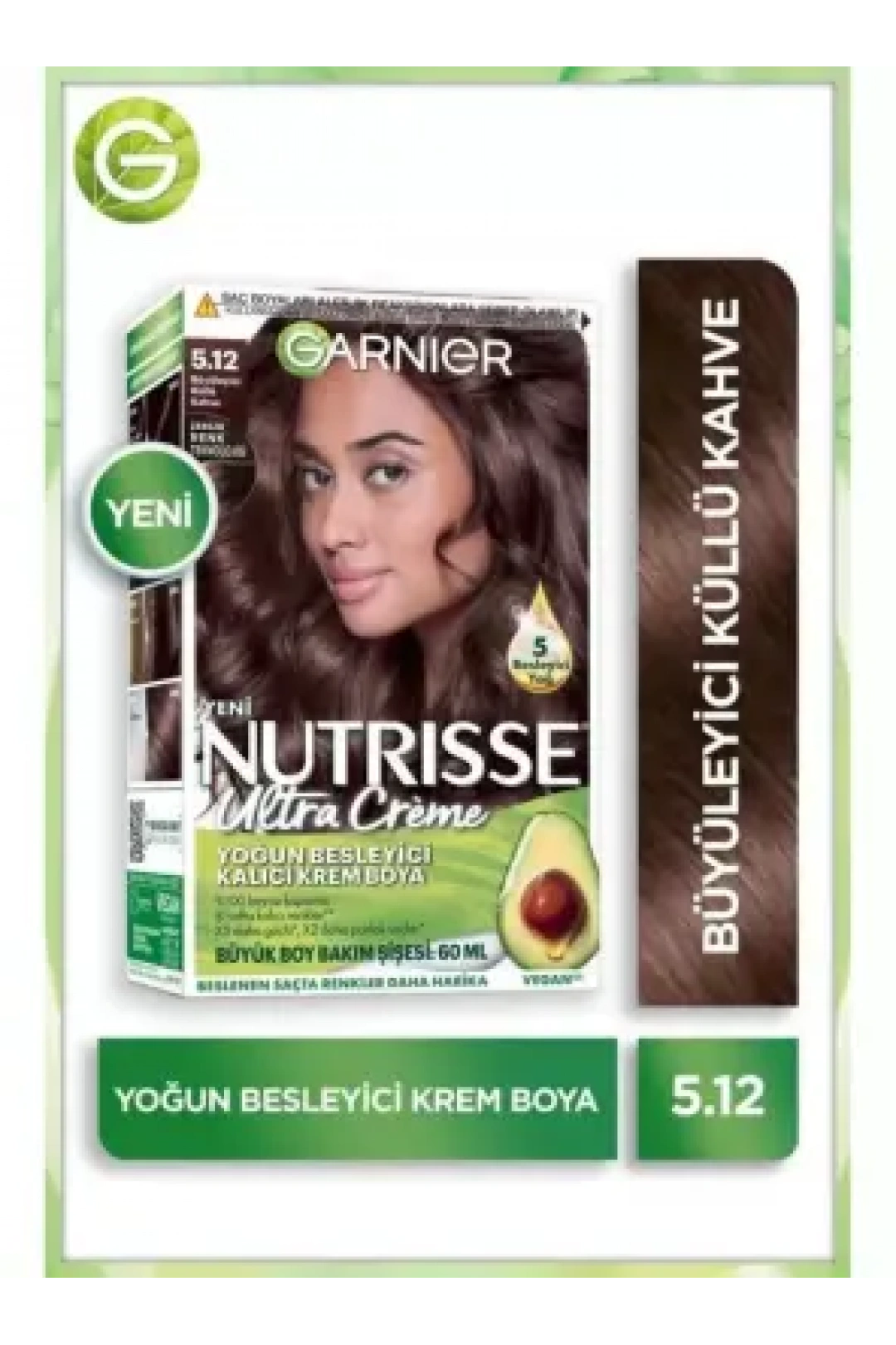 Garnier Nutrisse Yoğun Besleyici Kalıcı Krem Saç Boyası 5.12 Büyüleyici Küllü Kahve