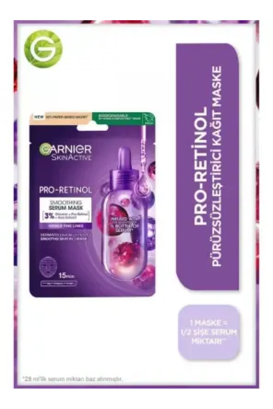 Garnier Pro-Retinol Pürüzsüzleştirici Kağıt Maske 22gr