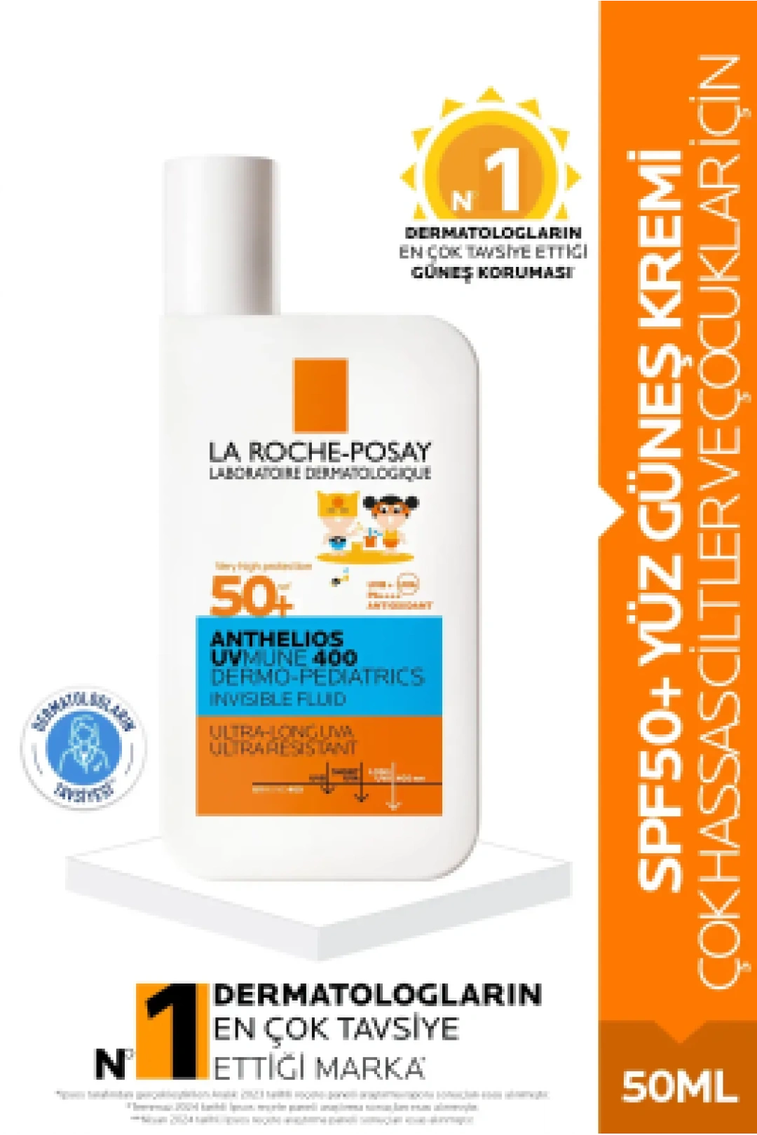 La Roche Posay Anthelios Dermo Pediatric Invisible Fluid SPF50+ Çok Hassas Ciltler Ve Çocuklar İçin Yüz Güneş Kremi 50 ml