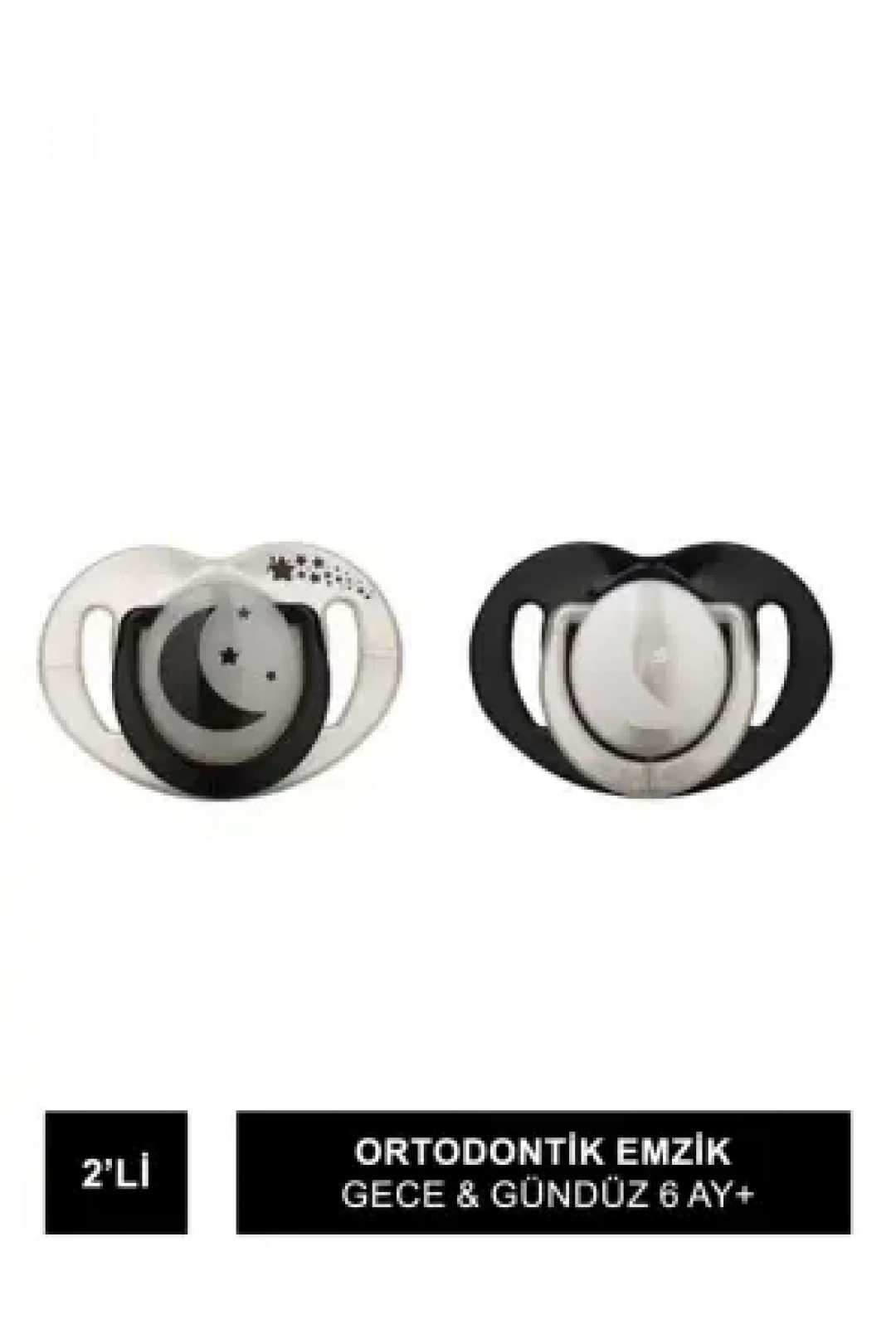 Mamajoo Sterilizasyon & Saklama Kutulu Pearl & Black Desenli İkili Ortodontik Emzik Gece & Gündüz 6 Ay+