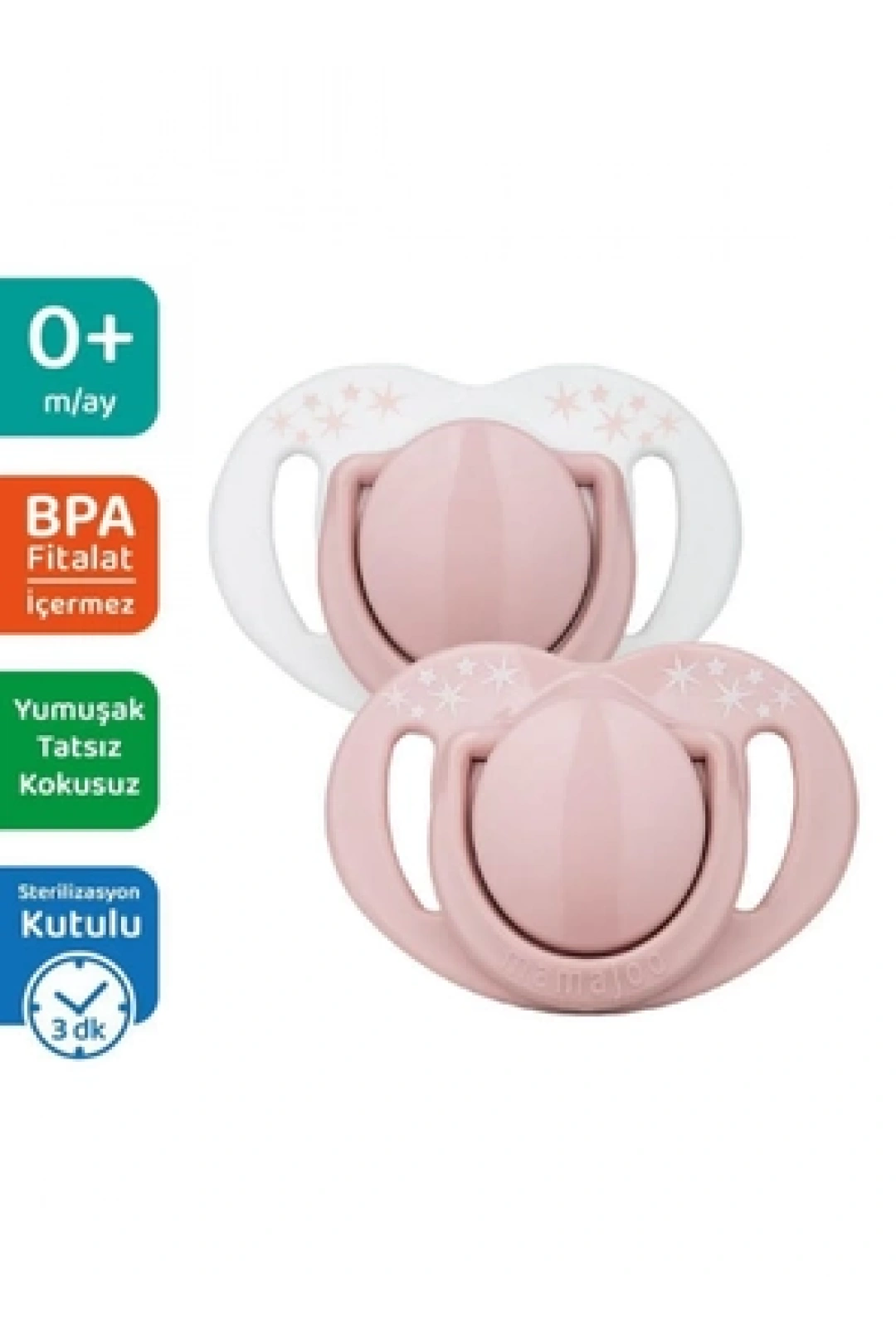 Mamajoo Sterilizasyon & Saklama Kutulu Powder Pink Desenli İkili Ortodontik Emzik 12 Ay+