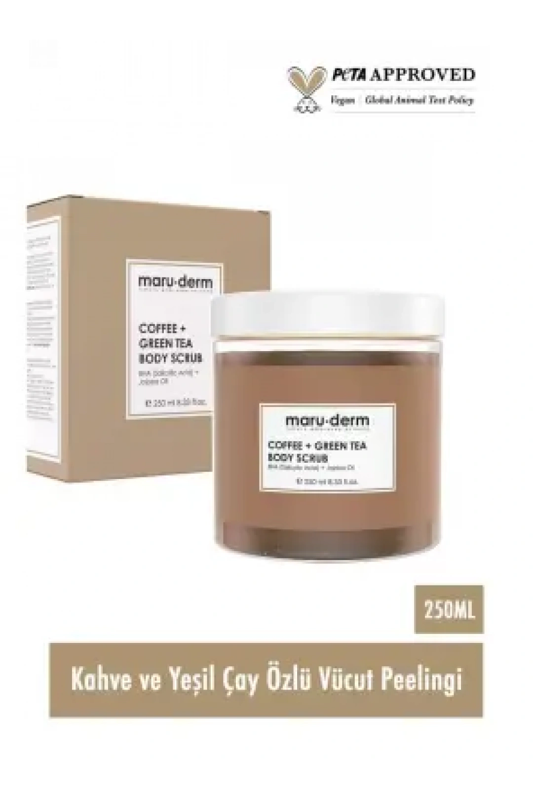 Maruderm Body Scrub Kahve + Yeşil Çay Özlü Vücut Peelingi | BHA + Jojoba Yağı 250 ML