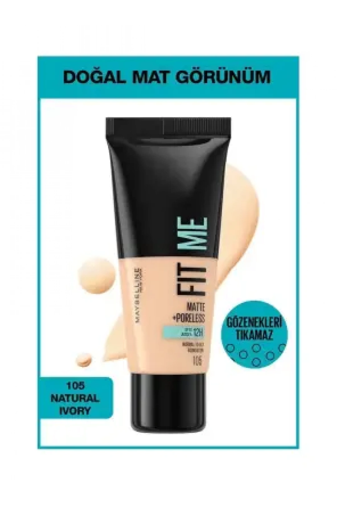 Maybelline New York Fit Me Matte+Poreless Fondöten - 105 Natural Ivory 30 ml