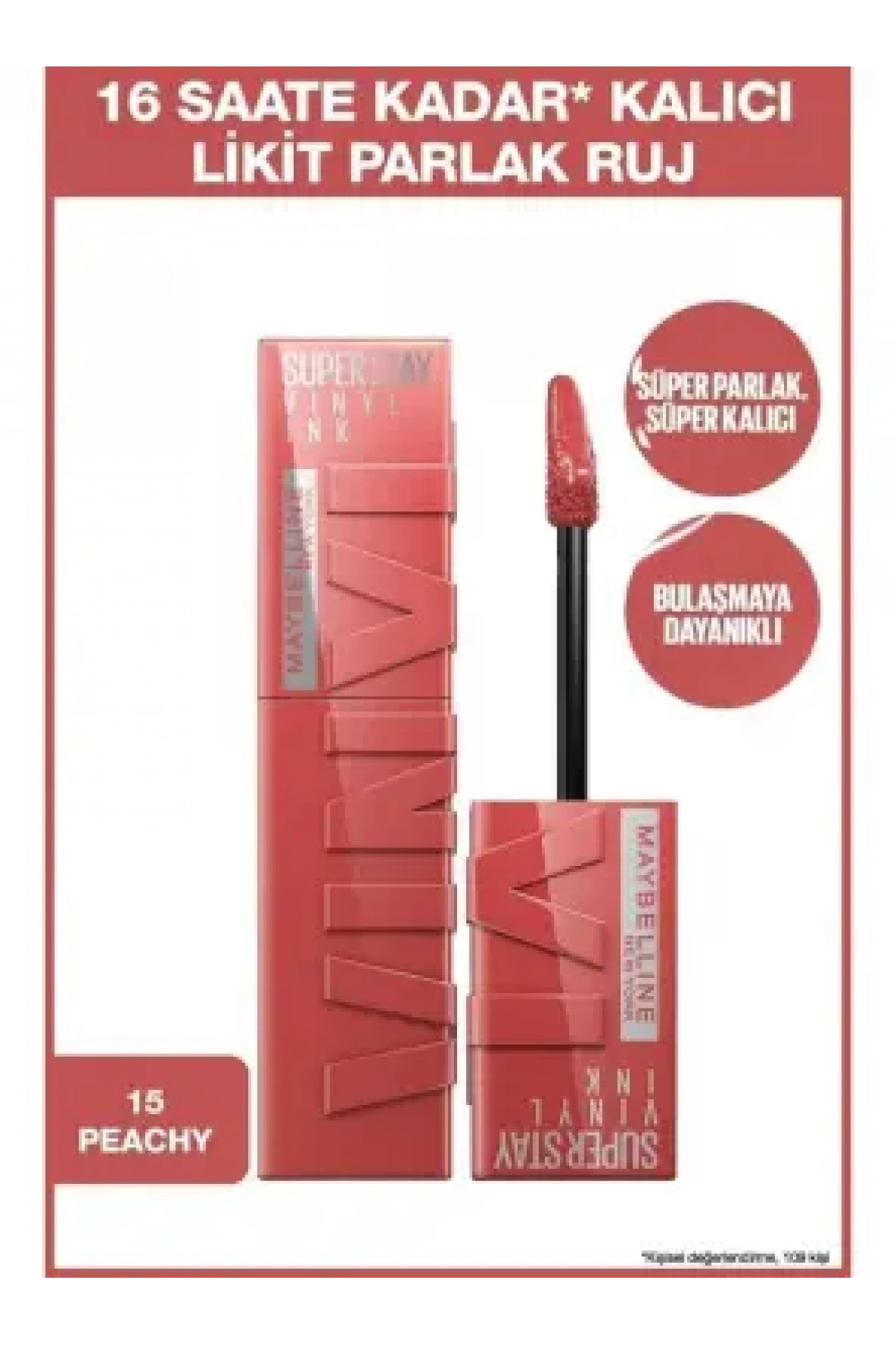 Maybelline New York Super Stay Vinyl Ink Uzun Süre Kalıcı Likit Parlak Ruj - 15 PEACHY