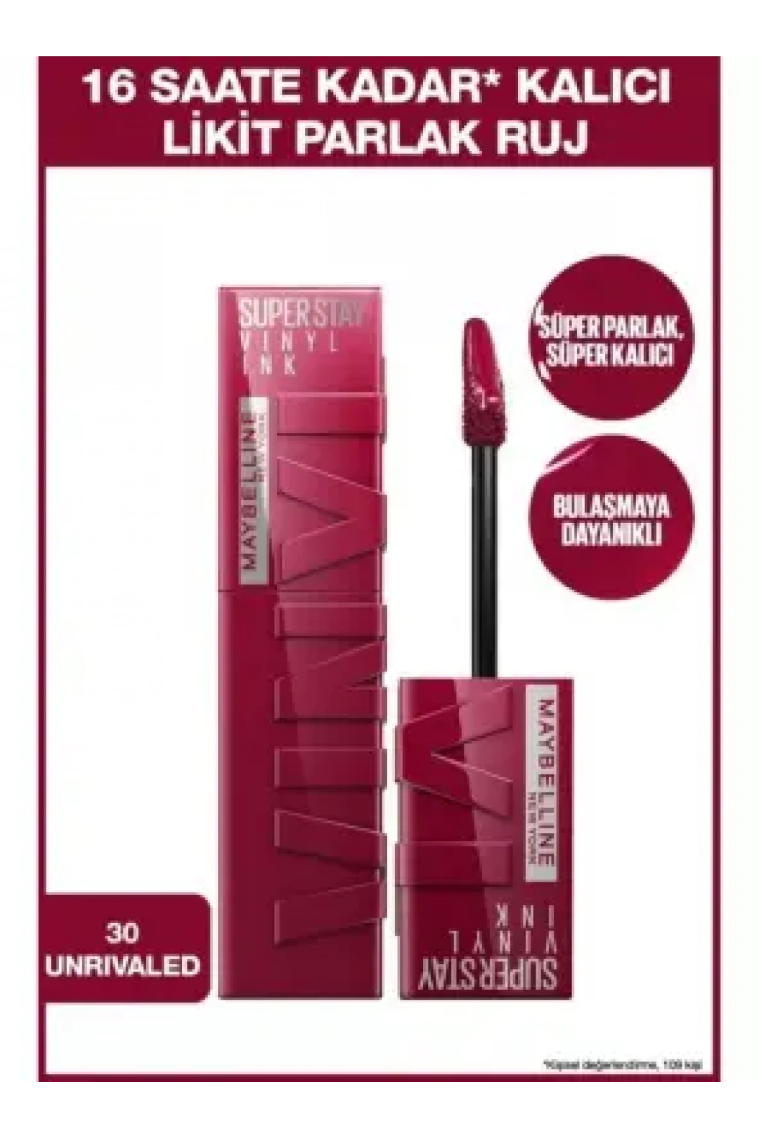 Maybelline New York Super Stay Vinyl Ink Uzun Süre Kalıcı Likit Parlak Ruj - 30 UNRIVALED