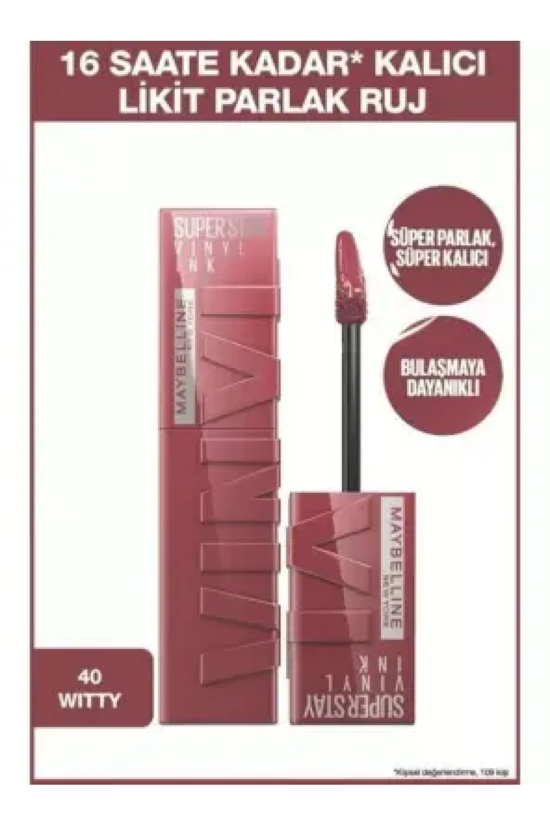 Maybelline New York Super Stay Vinyl Ink Uzun Süre Kalıcı Likit Parlak Ruj - 40 WITTY