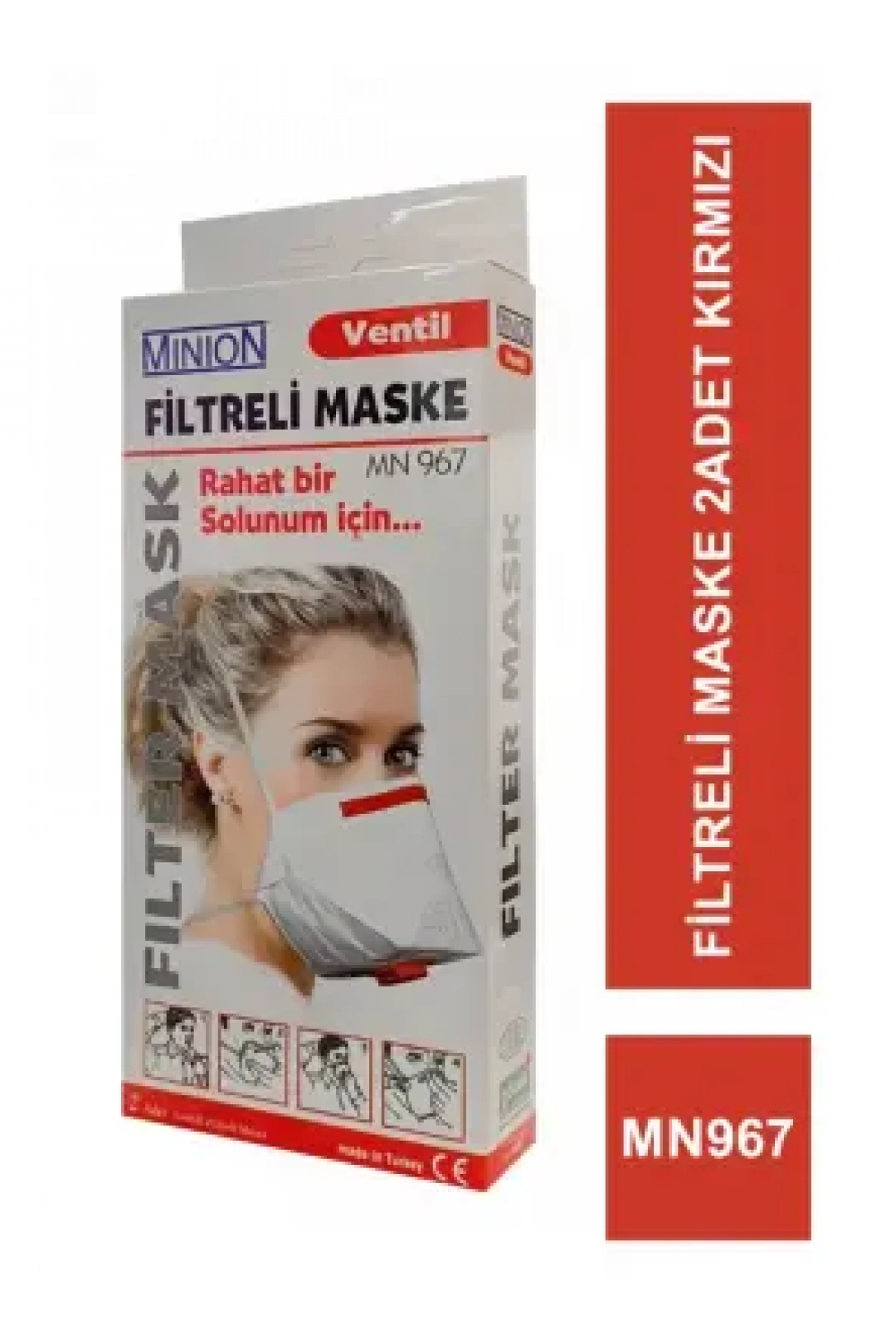 MINION Ventil Filtreli Maske MN967 FFP 3 Kırmızı 2 Adet