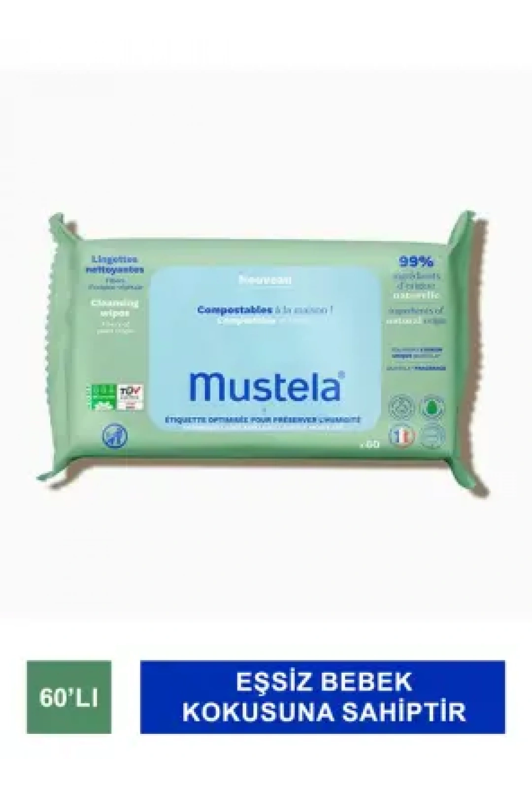 Mustela Compostable Cleansing Wipes - Kompostlanabilir Temizleme Mendili - 60 Adet