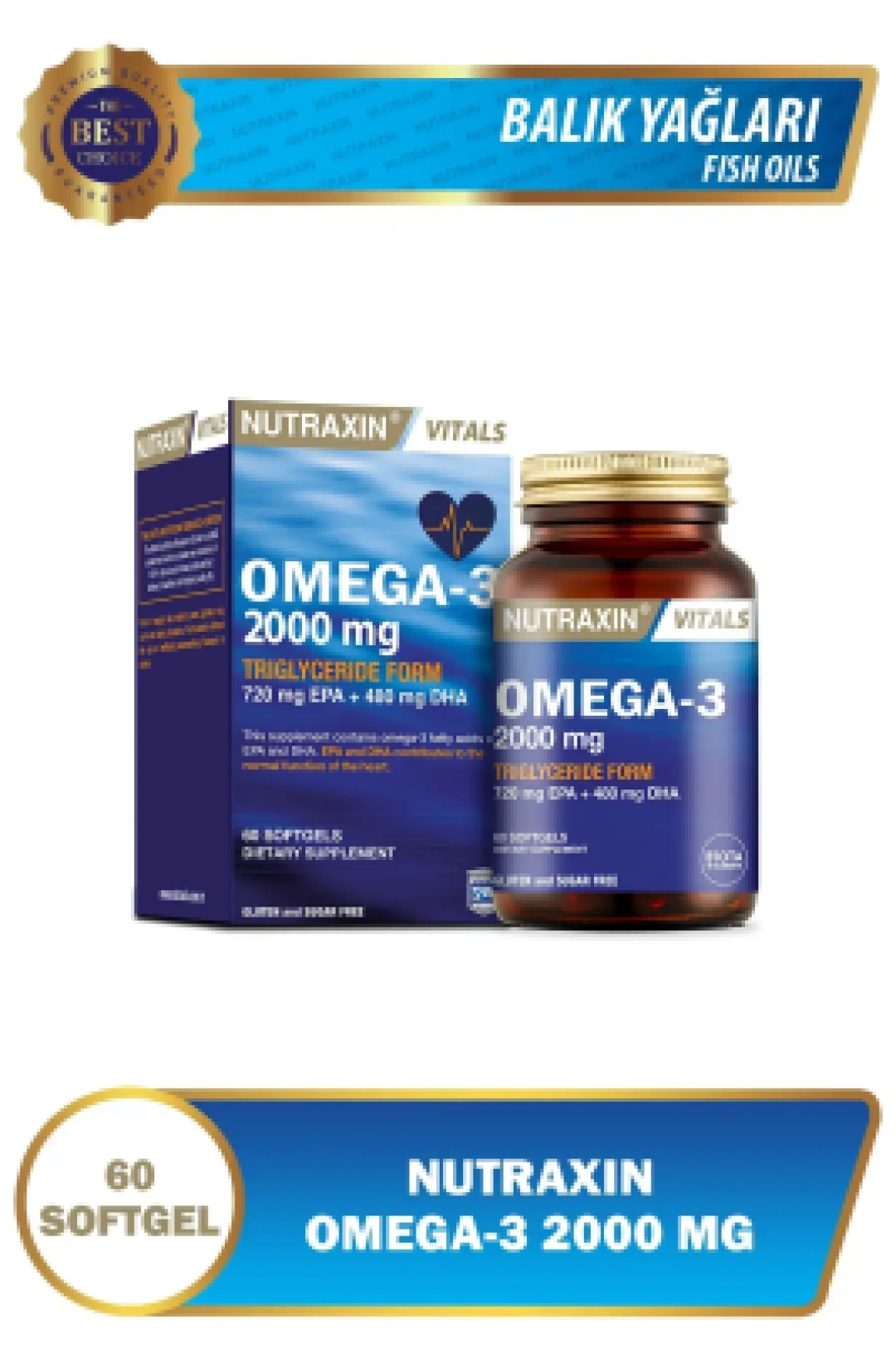 Nutraxin Omega 3 Balık Yağı 2000 mg 60 SoftGel