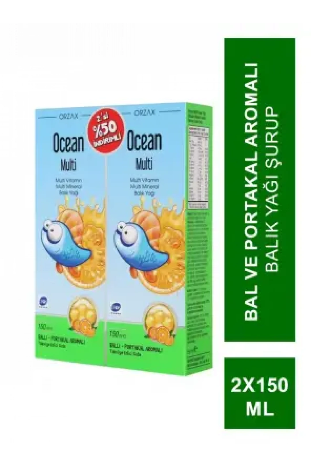 Ocean Multi Şurup Balık Yağı Bal ve Portakal Aromalı 150 ml  - 2li Set -