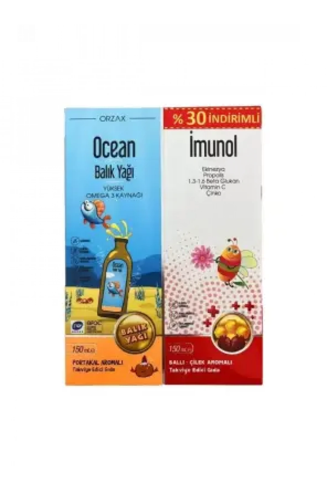 Ocean Orange Portakal Aromalı Balık Yağı Şurup 150ml + Ocean Imunol Şurup 150ml