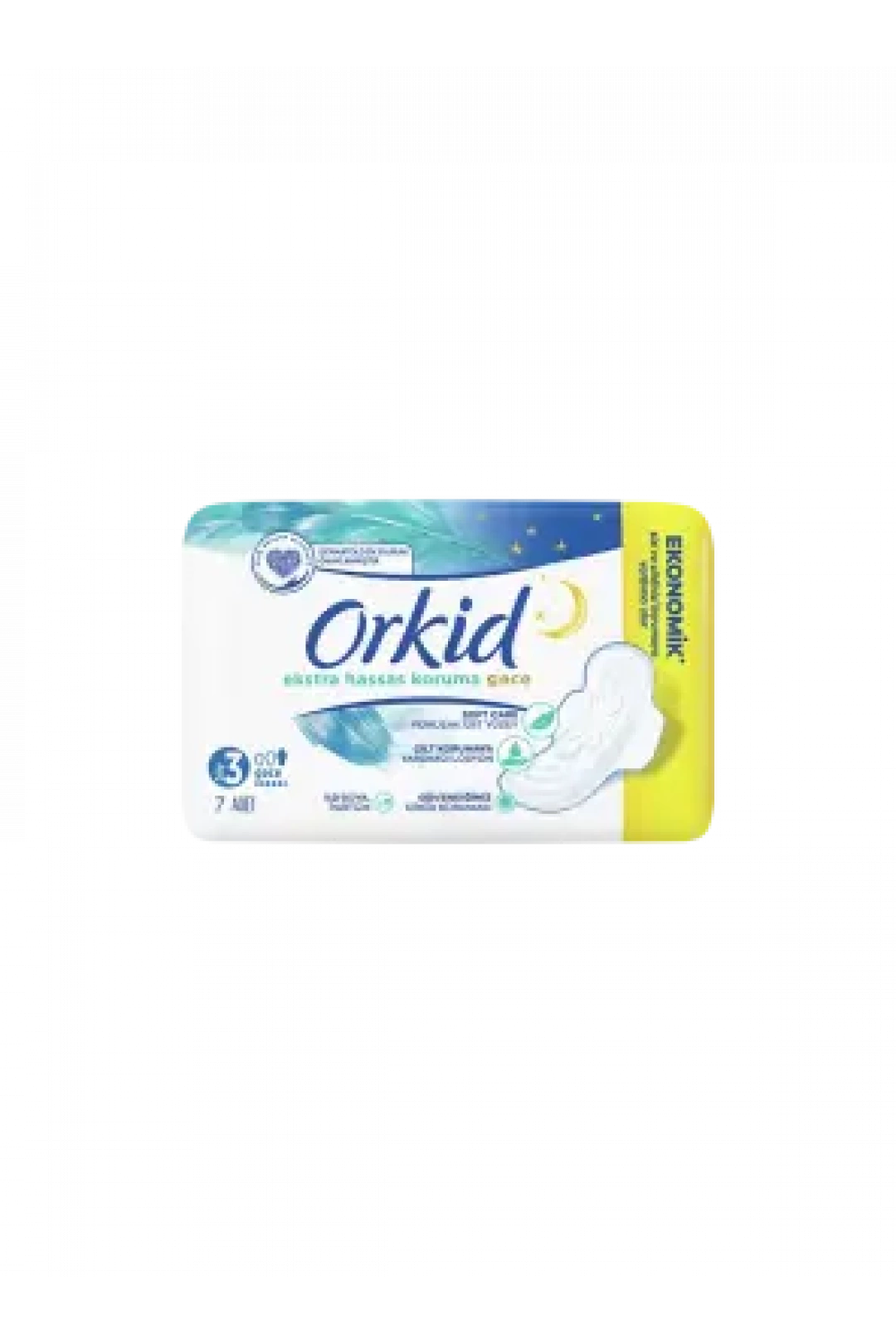 Orkid Ekstra Hassas Koruma Gece -Boy 3- Kanatlı Hijyenik Ped 7 Adet