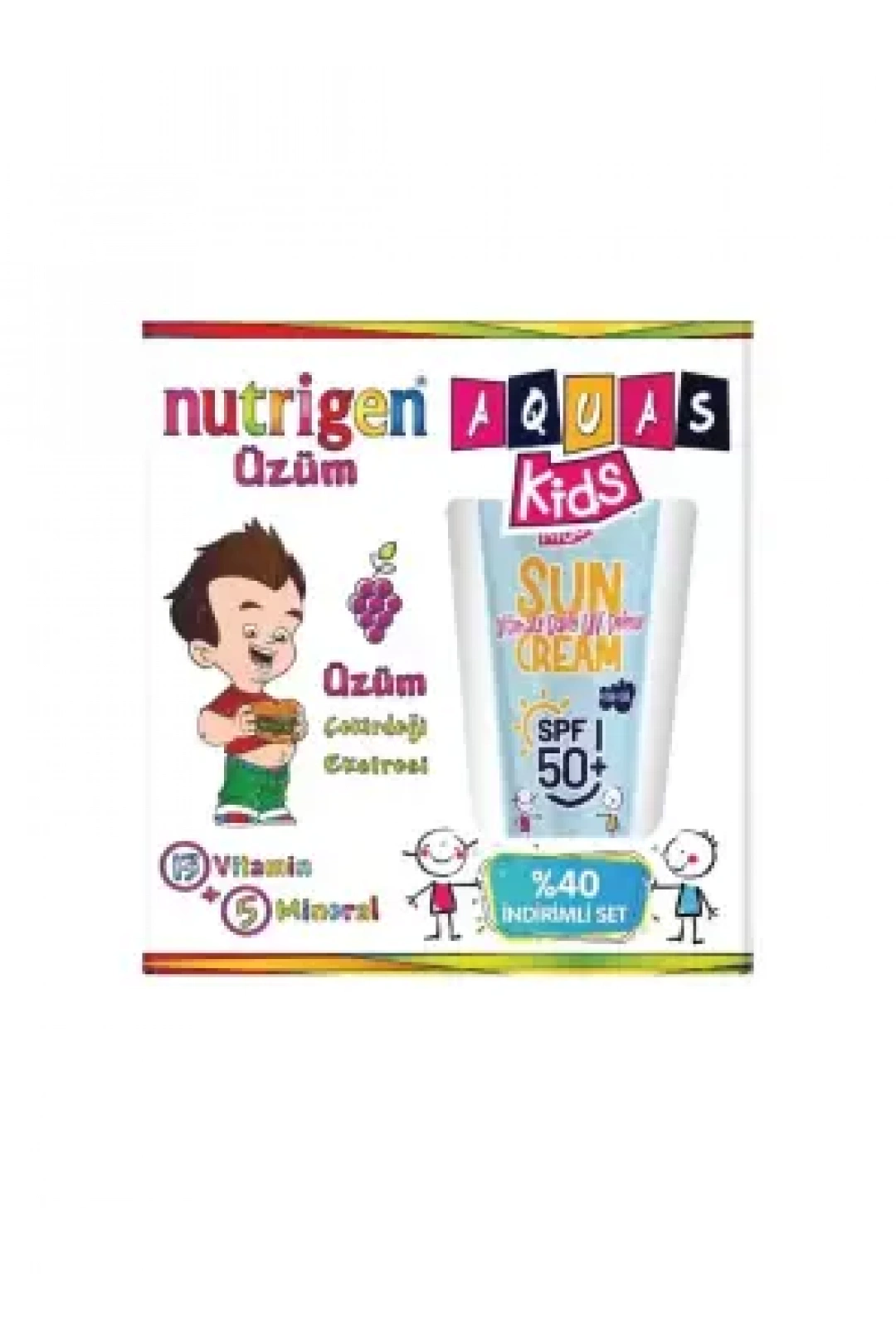 Outlet - Nutrigen Üzüm 200 ml + Aquas Kids SPF 50+ Sun Cream Çocuk Güneş Kremi 100 ml Yaz Seti