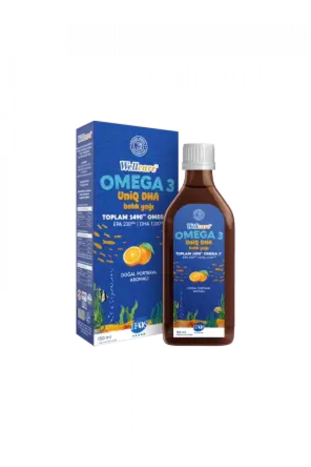 Outlet - Wellcare UniQ DHA Omega 3 Doğal Portakal Aromalı Balık Yağı 150 ml