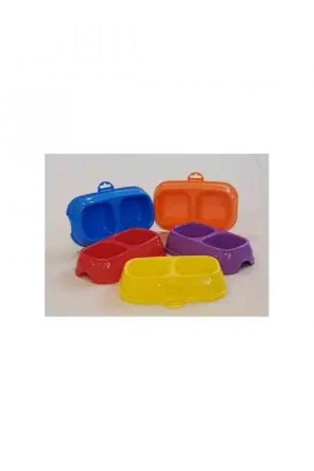 Renkli Kare Mama Kabı Çiftli Plastik Küçük