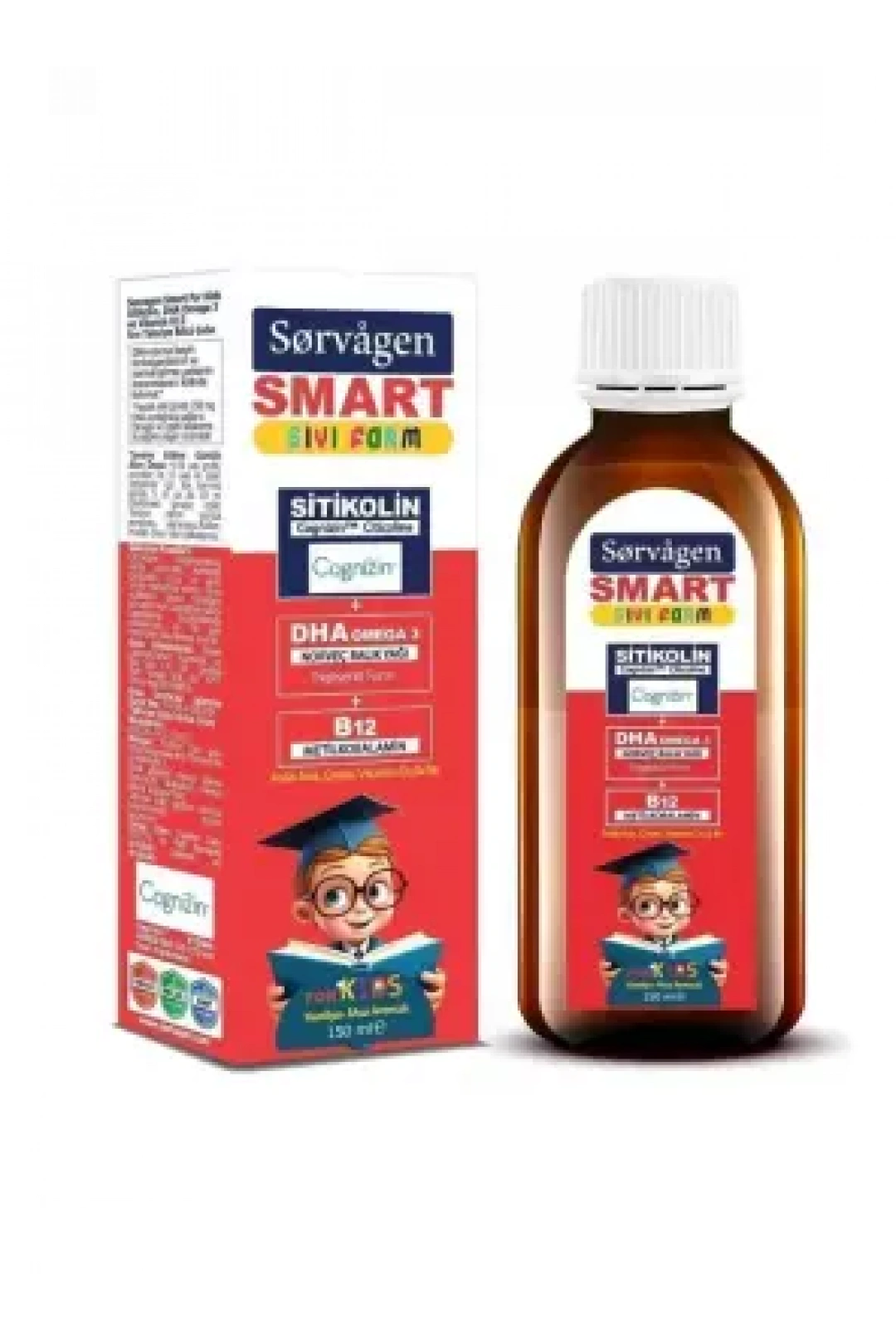 Sorvagen Smart Kids Sıvı Form - Sitikolin DHA Omega 3 Norveç Balık Yağı ve B12 - 150 ml