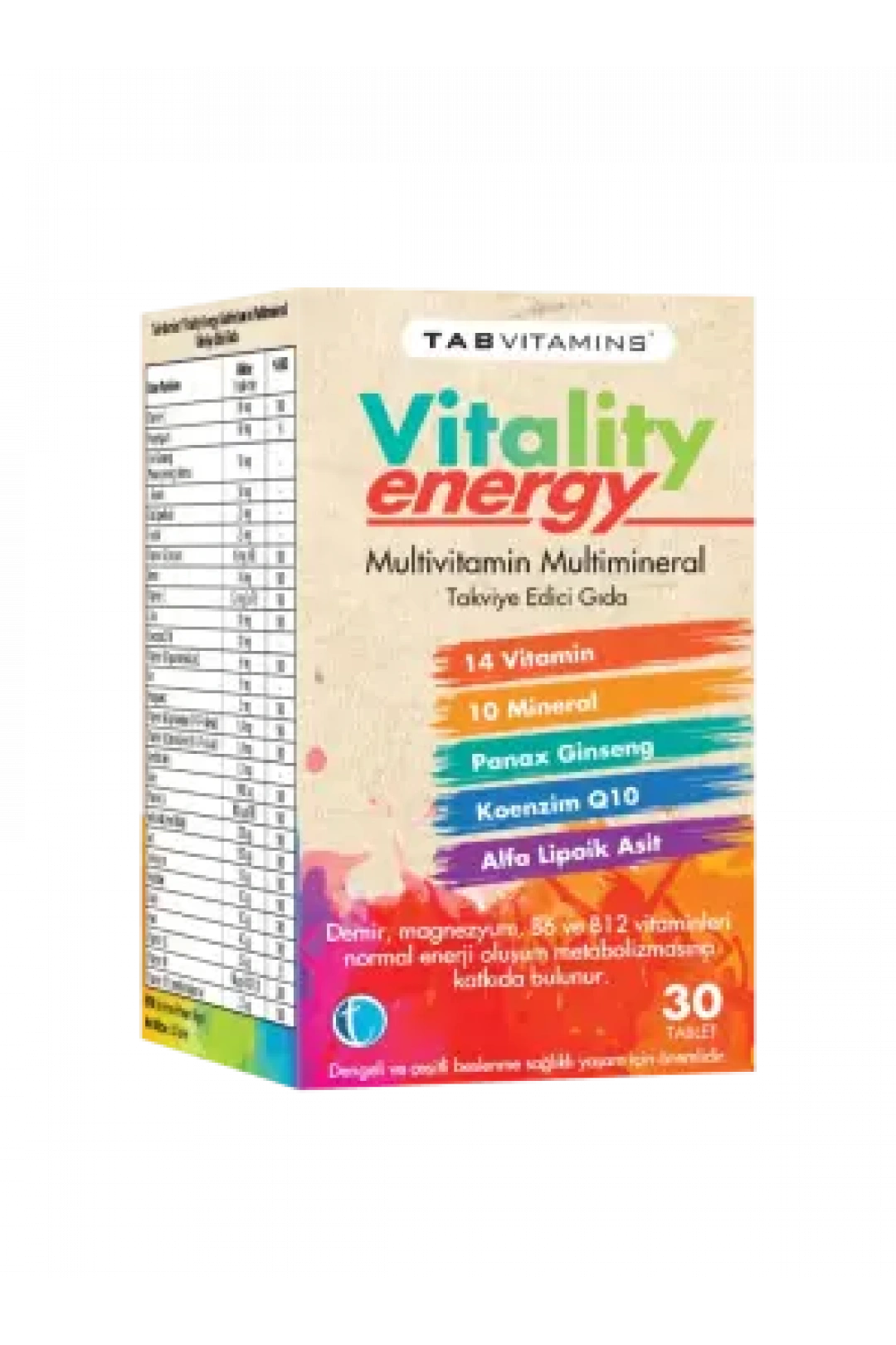 Tab İlaç Vitamins Vitality Energy 30 Tablet