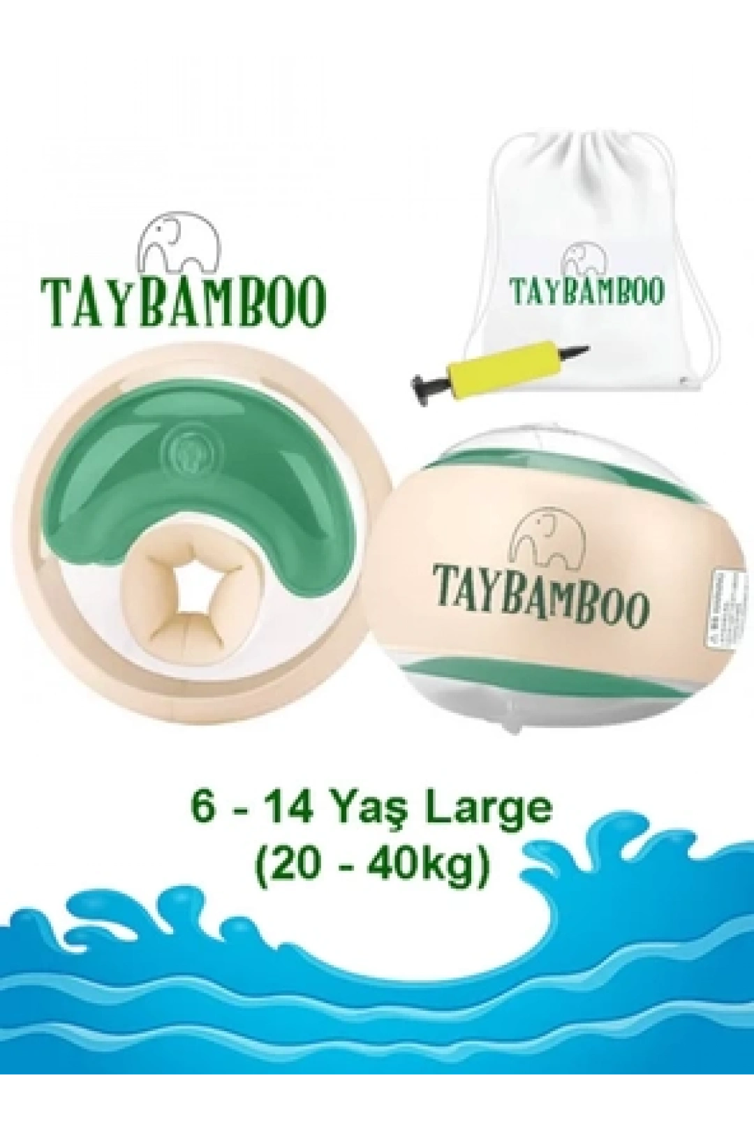 Taybamboo Classıcs Yuvarlak Üç Hava Odalı Yüzme Yardımcısı Kolluk - Yeşil - Large (6-14 Yaş 19-40kg)