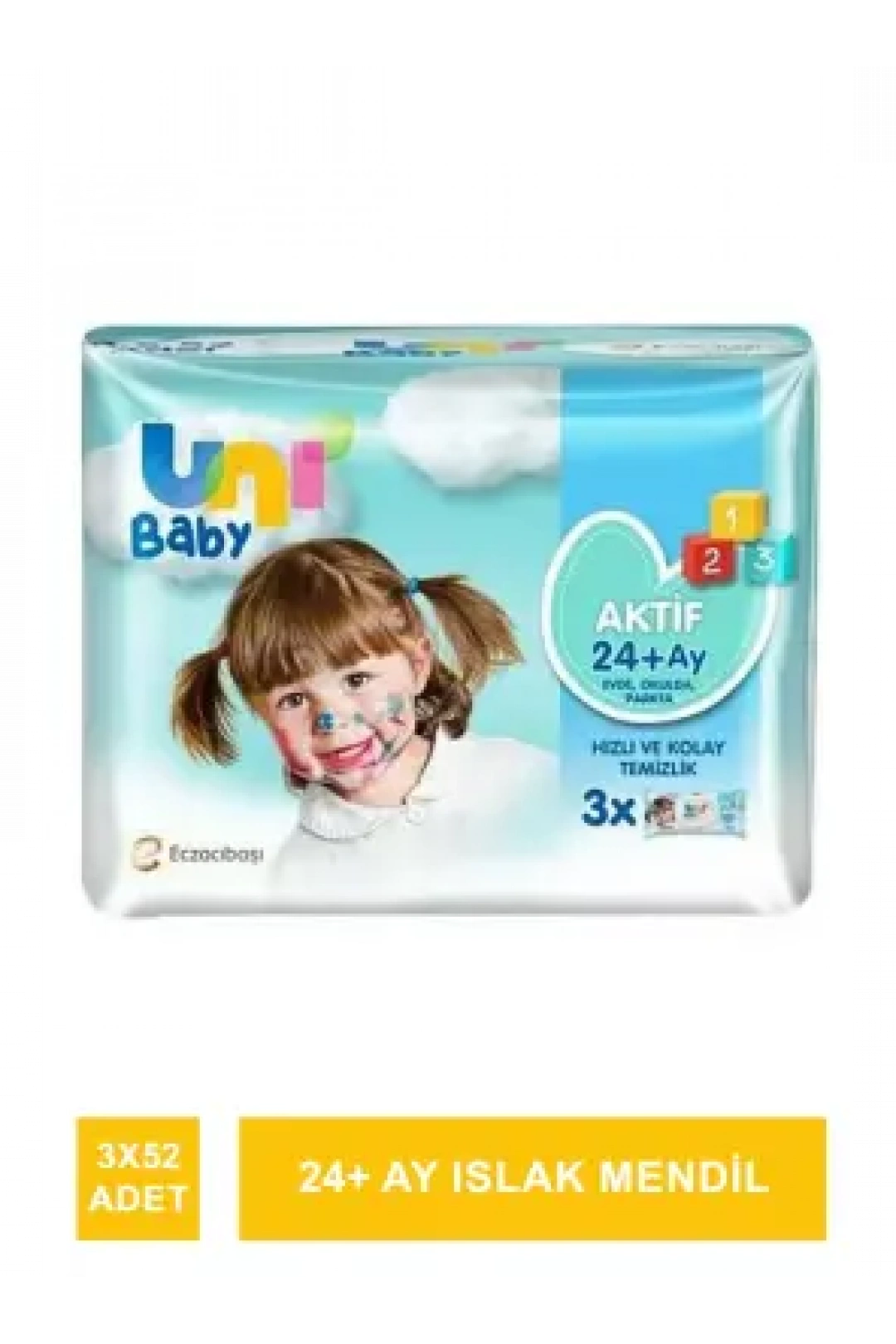 Uni Baby Aktif Simple Clean 24+ Ay Islak Mendil 3x52 Adet