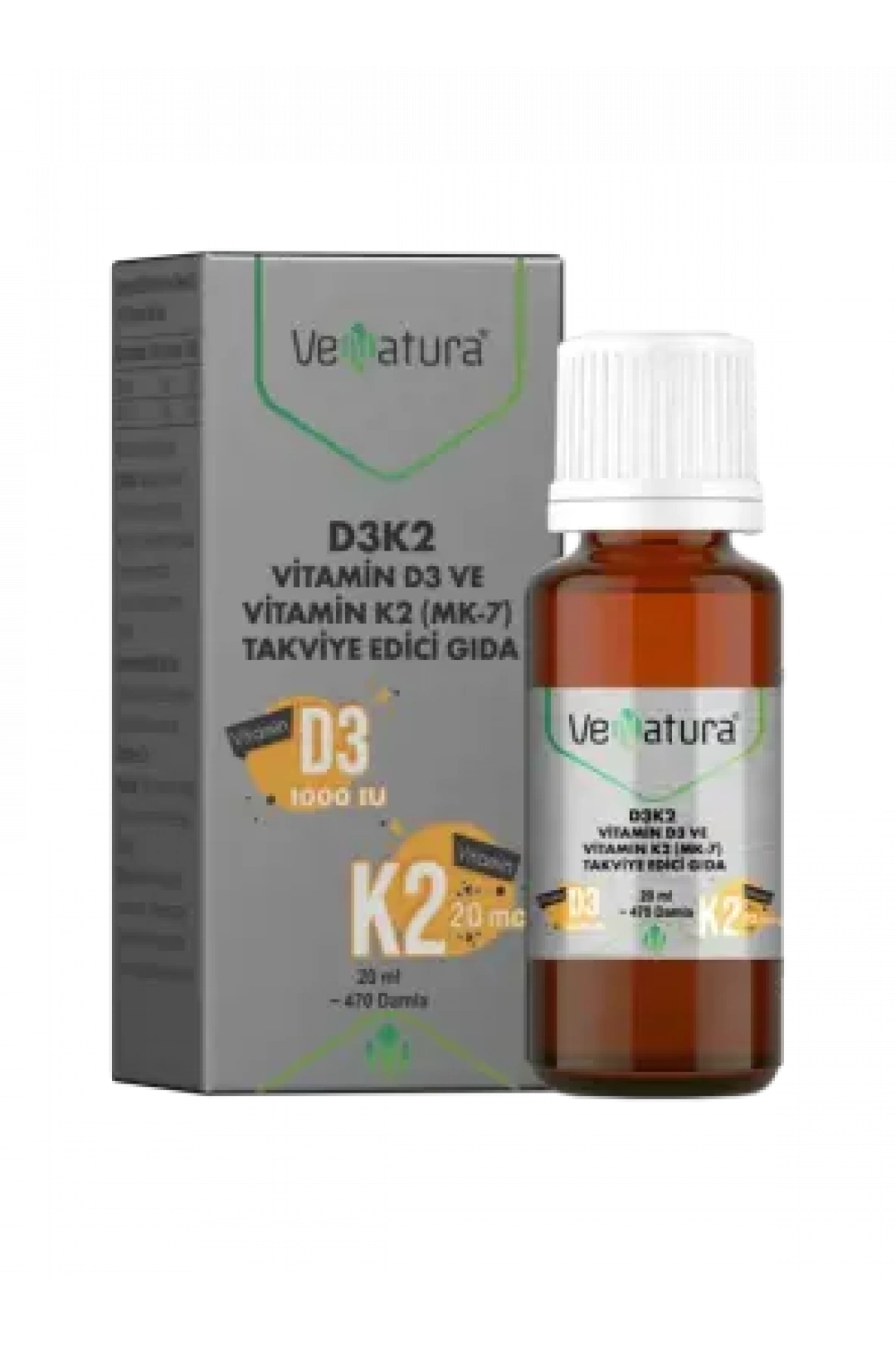 VeNatura Vitamin D3K2 ve Menaquinon 7 Takviye Edici Gıda 20 ml