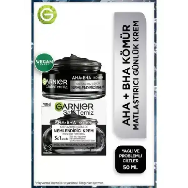Garnier Saf ve Temiz AHA&BHA Kömür Matlaştırıcı Günlük Nemlendirici Krem 50 ml